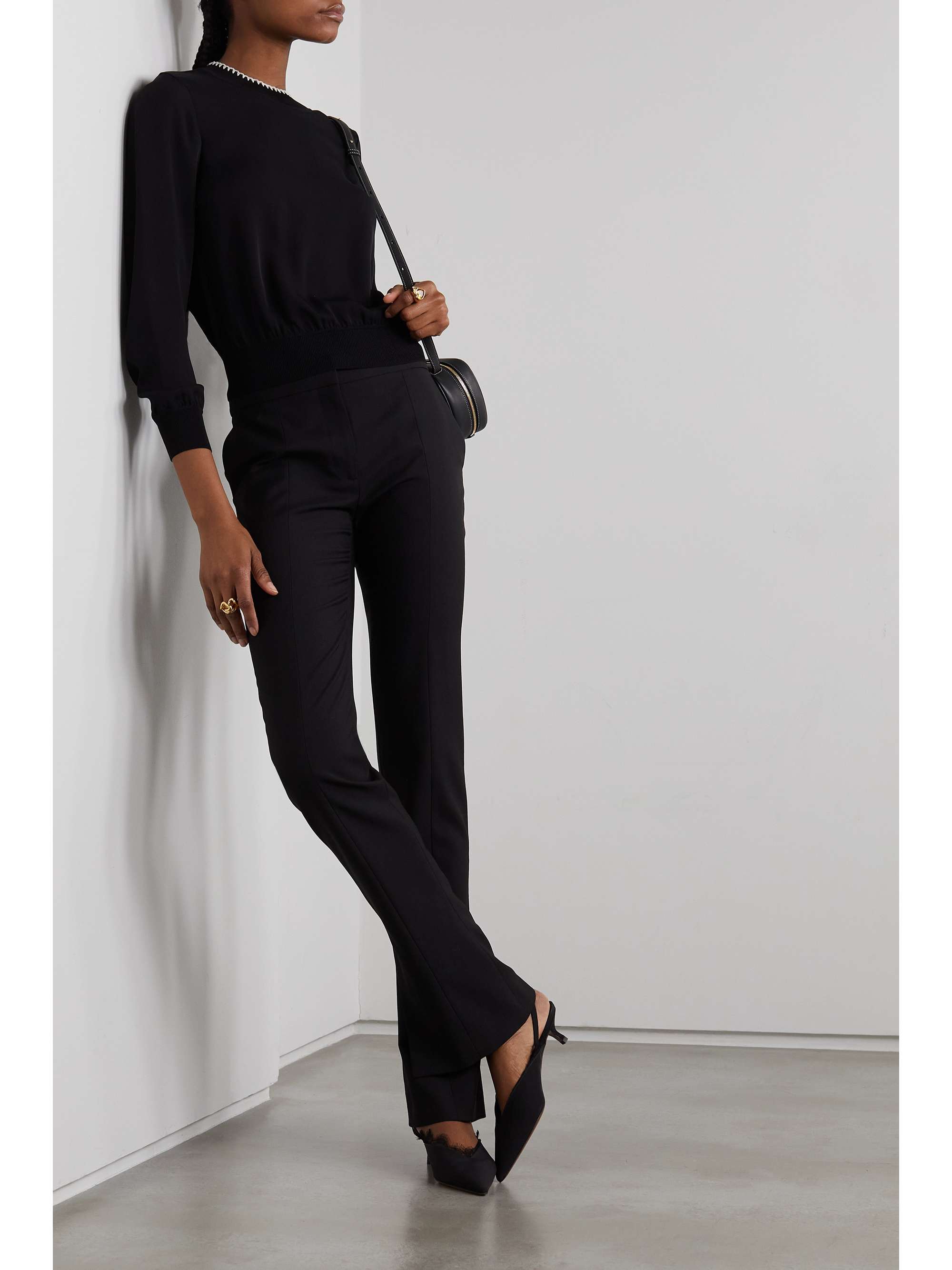 THEORY Embroidered silk and ribbed-knit top