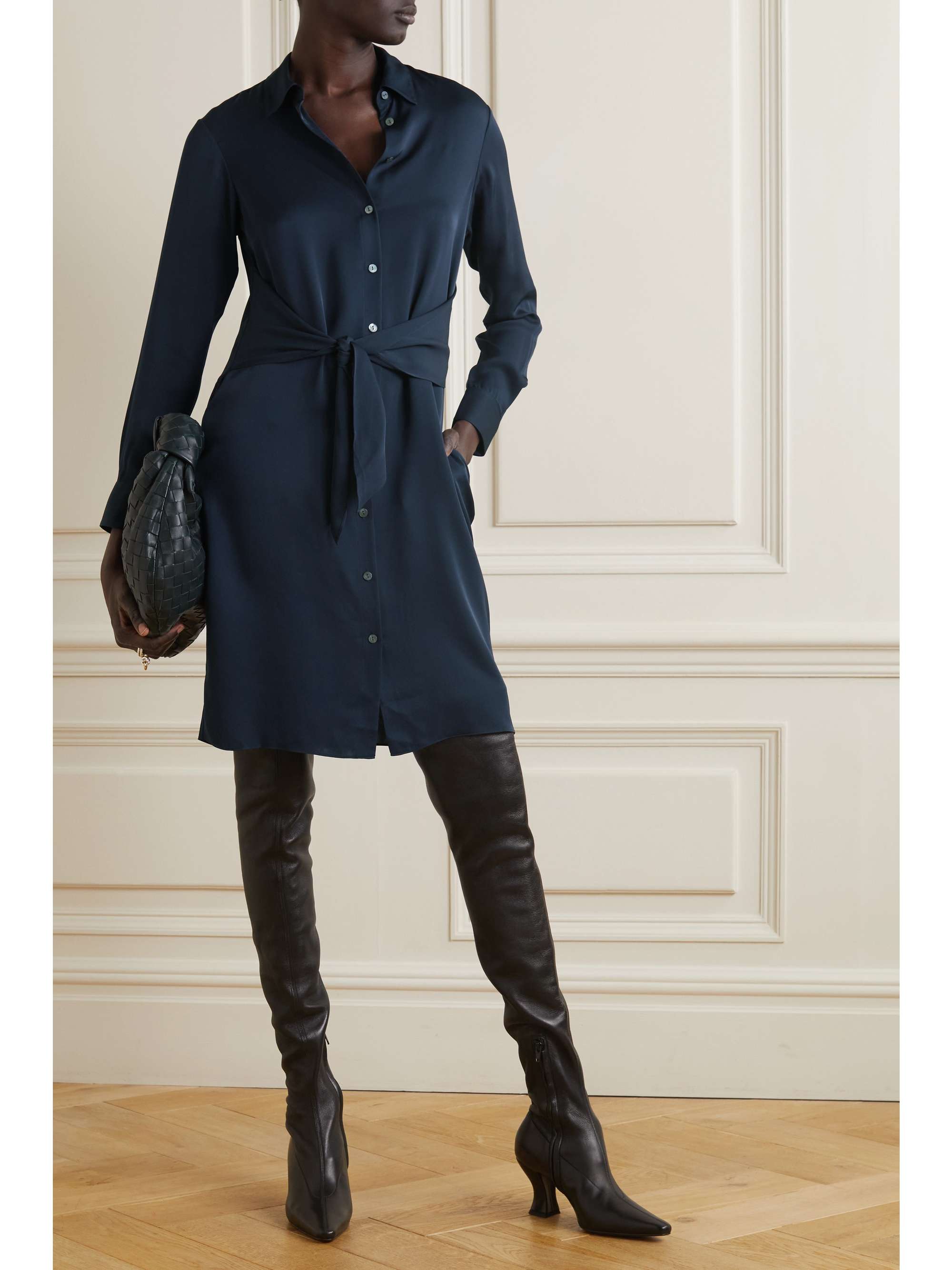 THEORY Silk crepe de chine mini shirt dress