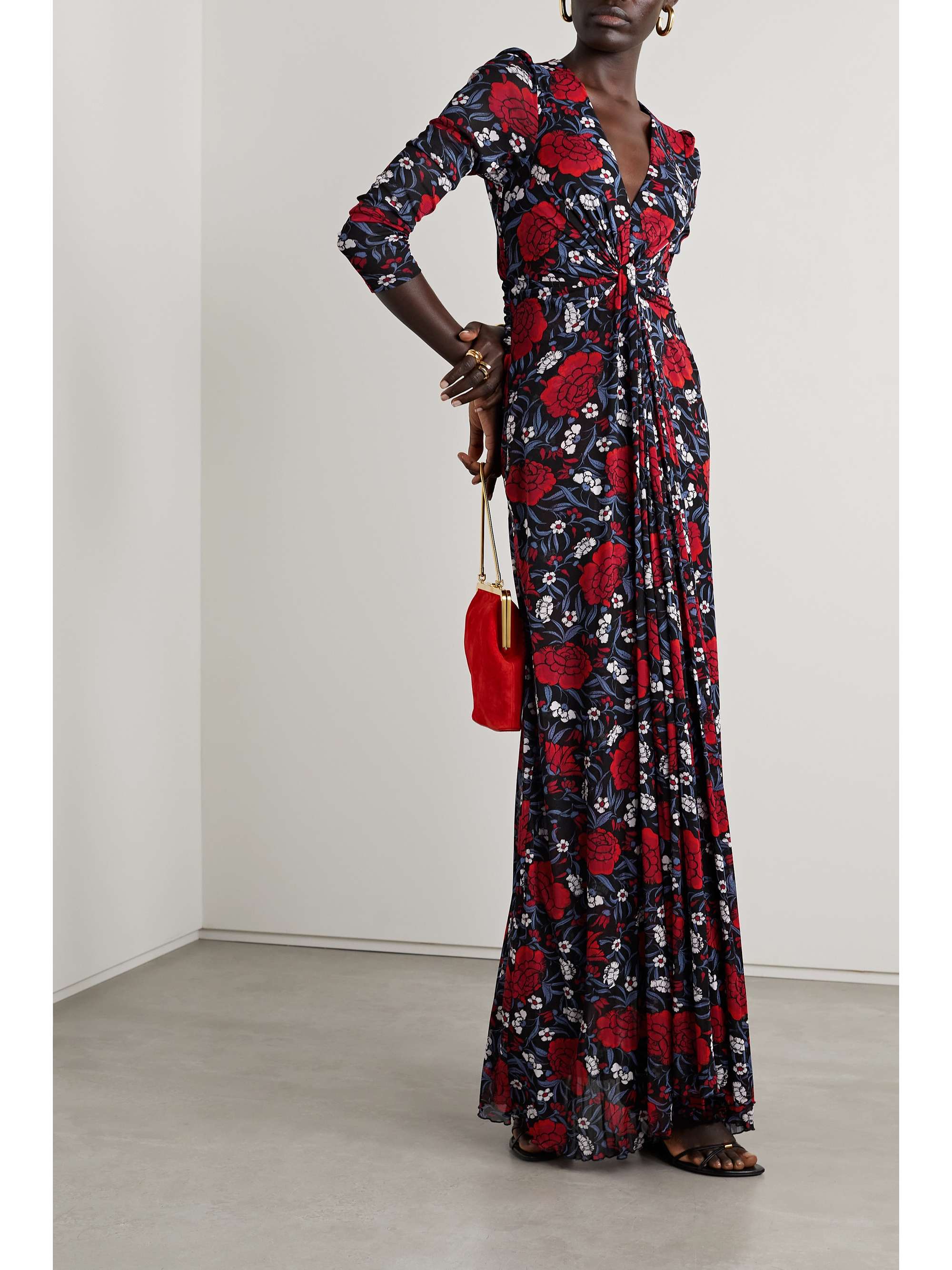 DIANE VON FURSTENBERG Adara draped floral-print stretch-mesh maxi dress