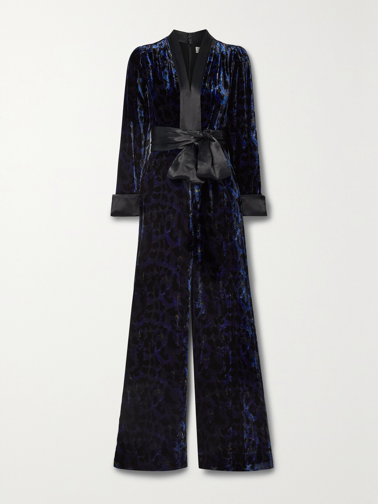 Diane von Furstenberg - Vegas Satin-trimmed Leopard-print Velvet Jumpsuit - Blue