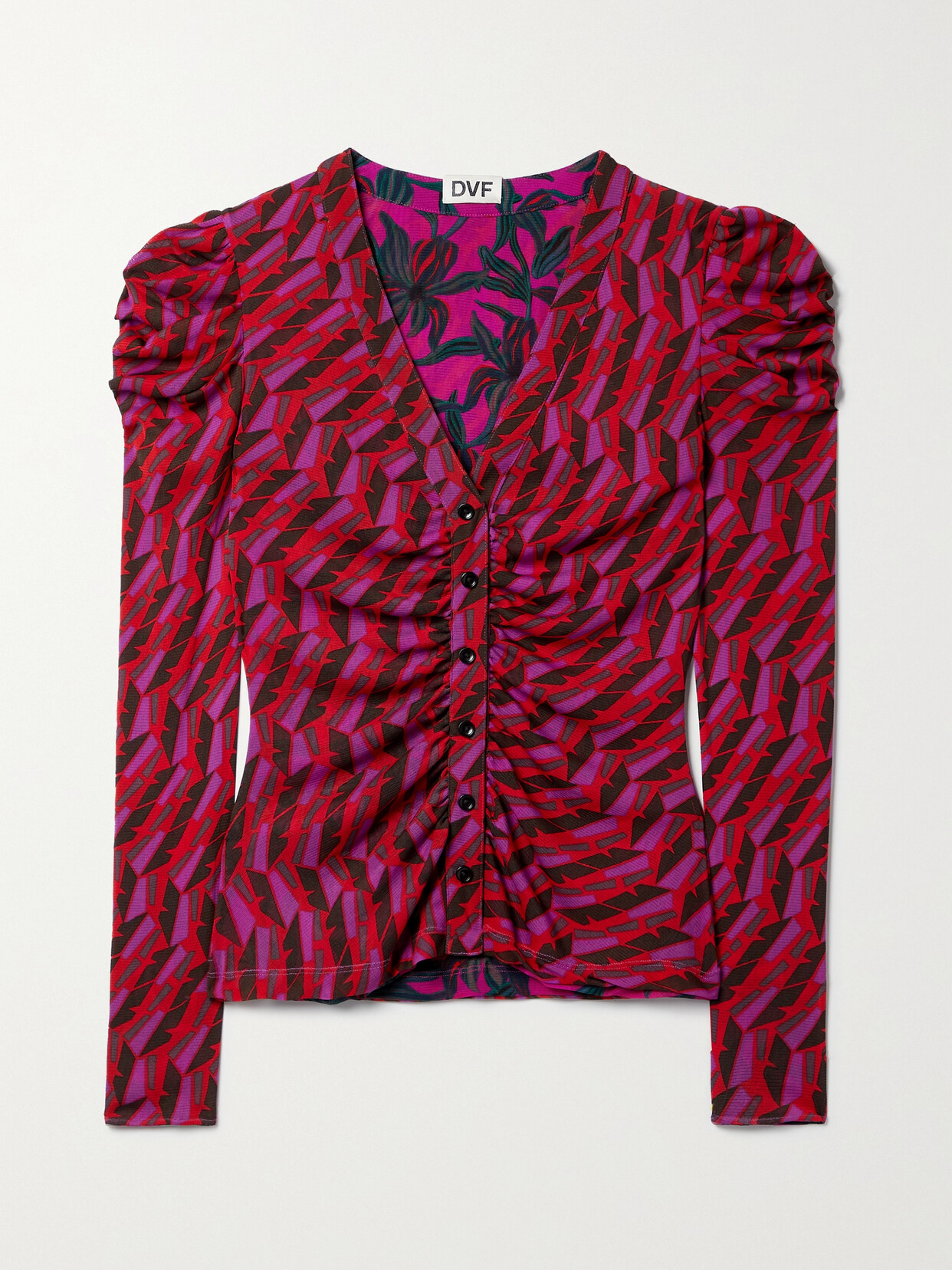 Diane von Furstenberg - Gladys Reversible Printed Stretch-mesh Blouse - Purple