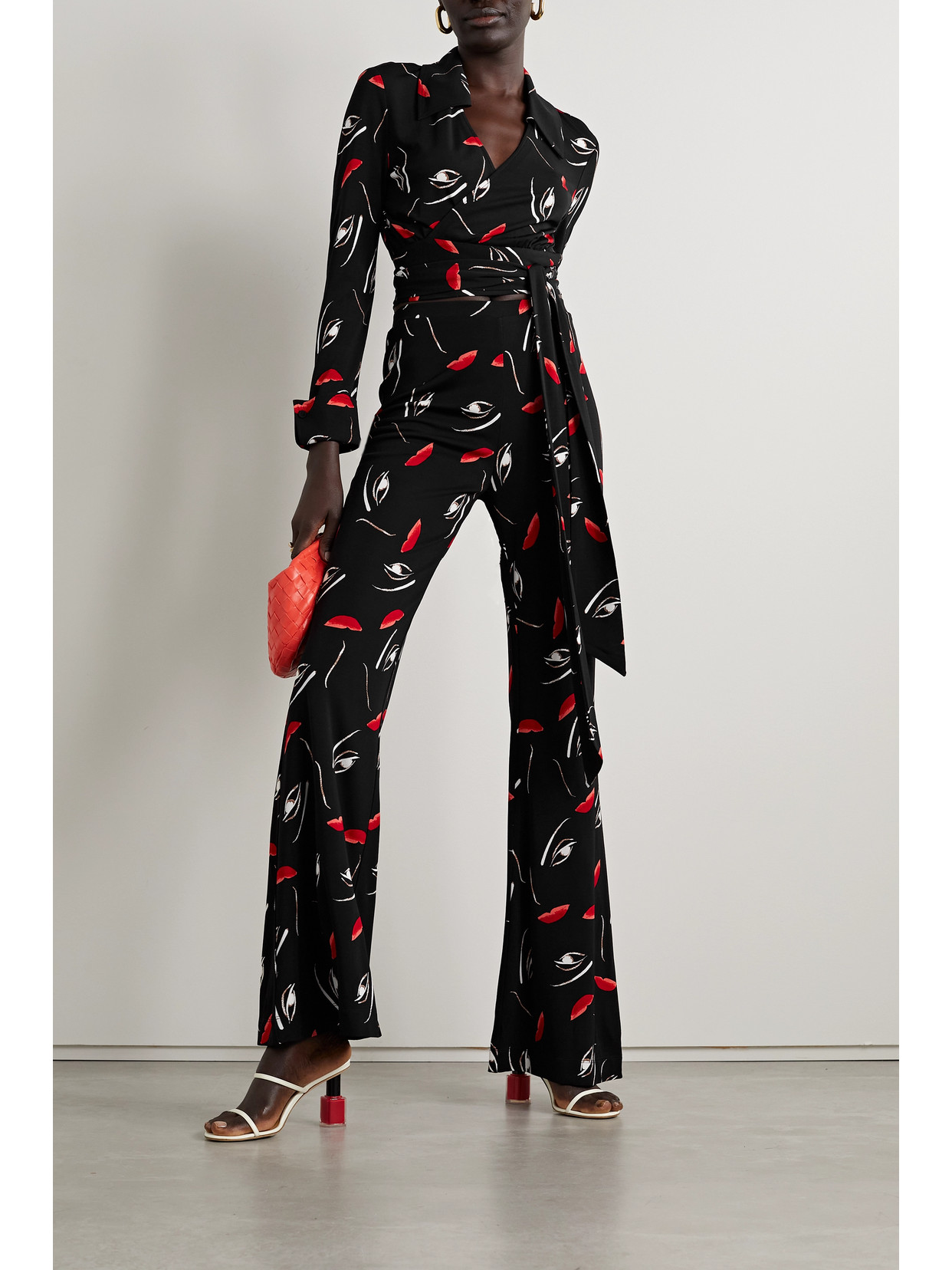 Shop Diane Von Furstenberg Brooklyn Printed Stretch-jersey Flared Pants In Black