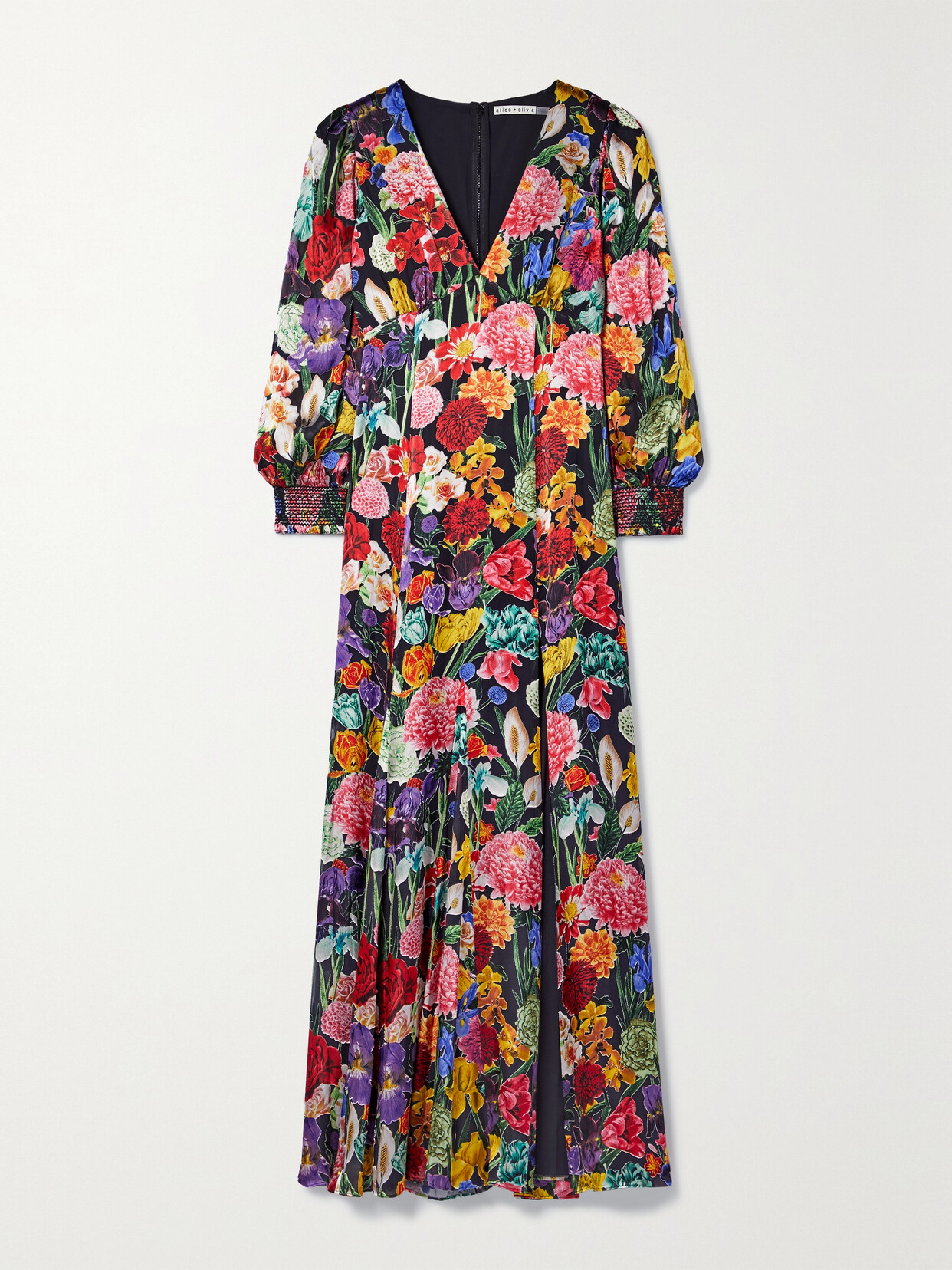 ALICE AND OLIVIA TULA FLORAL-PRINT DEVORÉ-SATIN MAXI DRESS