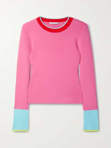 앨리스 앤 올리비아 ALICE + OLIVIA Westi color-block ribbed merino wool-blend sweater,Bright pink