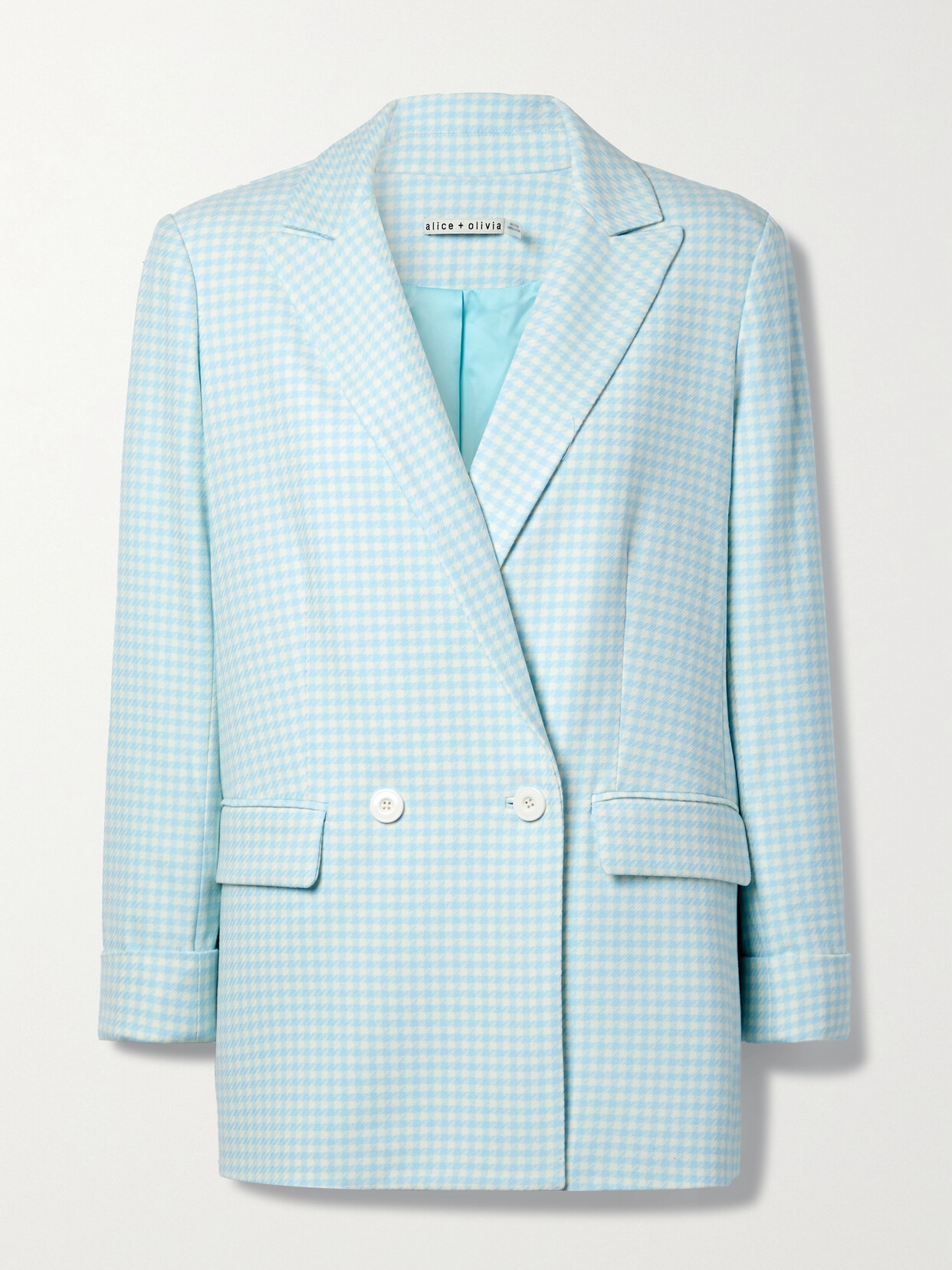 ALICE AND OLIVIA JUSTIN GINGHAM WOVEN DOUBLE-BREASTED BLAZER