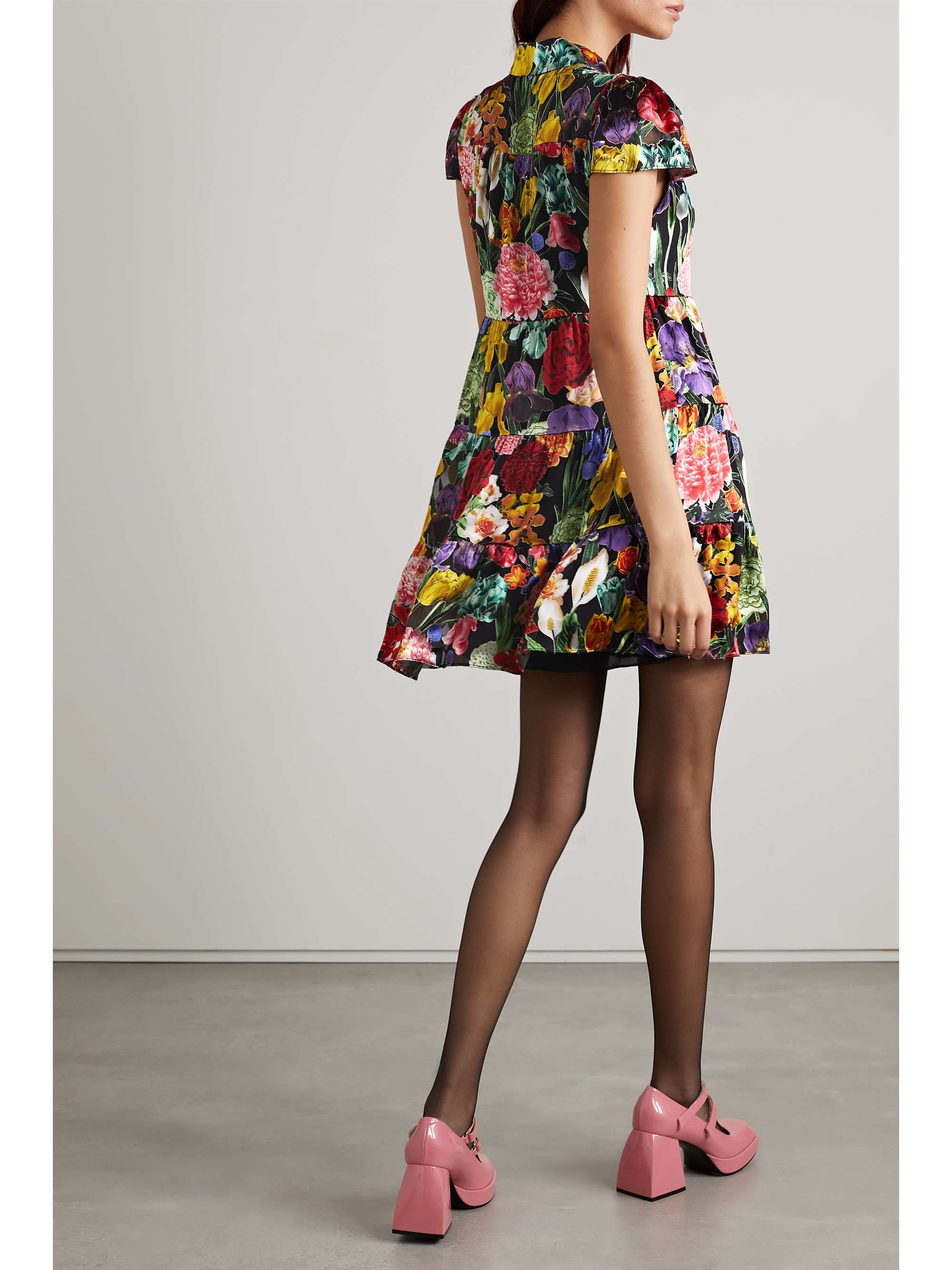 ALICE + OLIVIA Meeko tiered floral-print satin and crepe de chine mini dress  | NET-A-PORTER