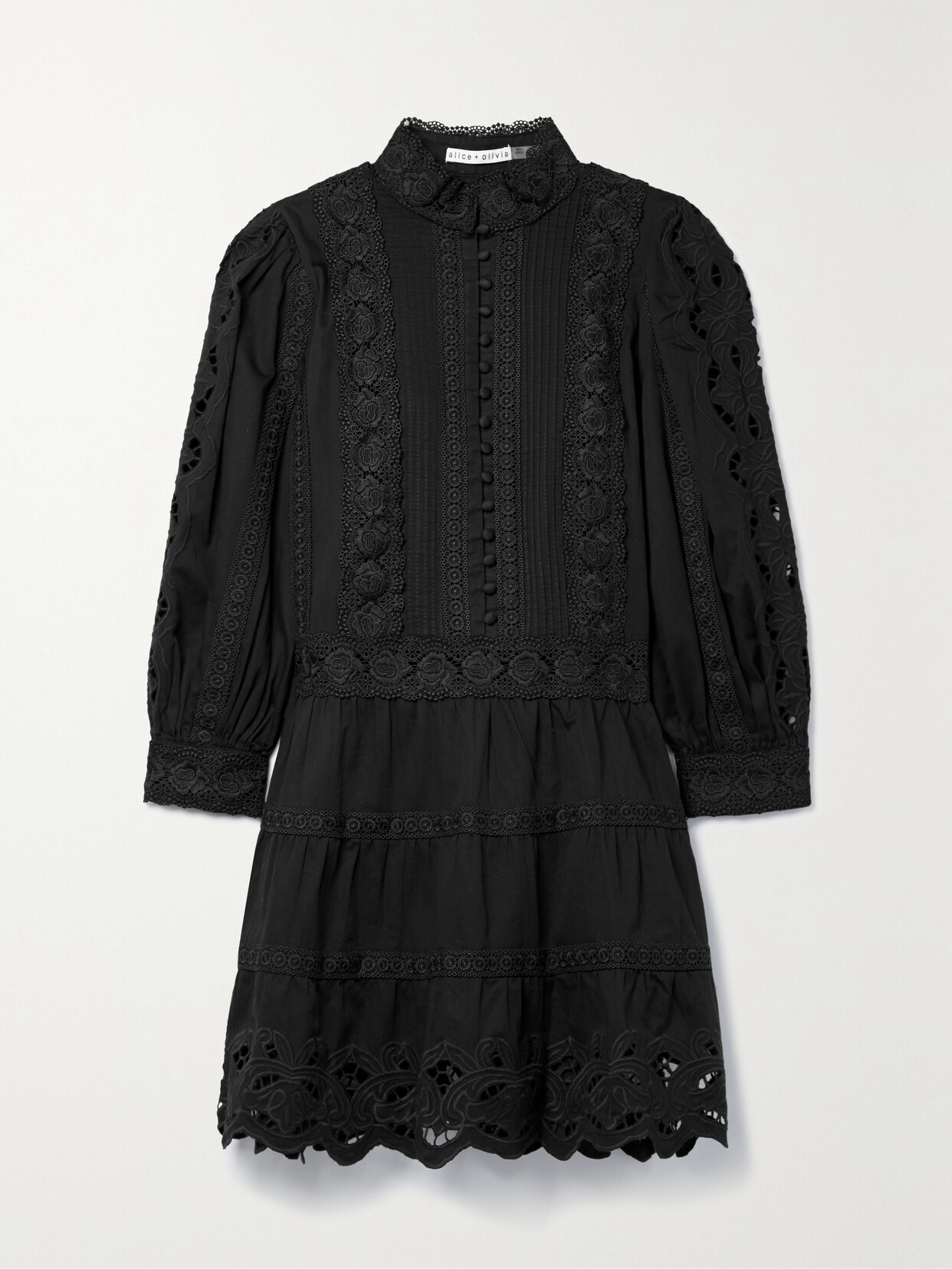 ALICE AND OLIVIA CLARK CORDED LACE-TRIMMED COTTON-VOILE MINI DRESS