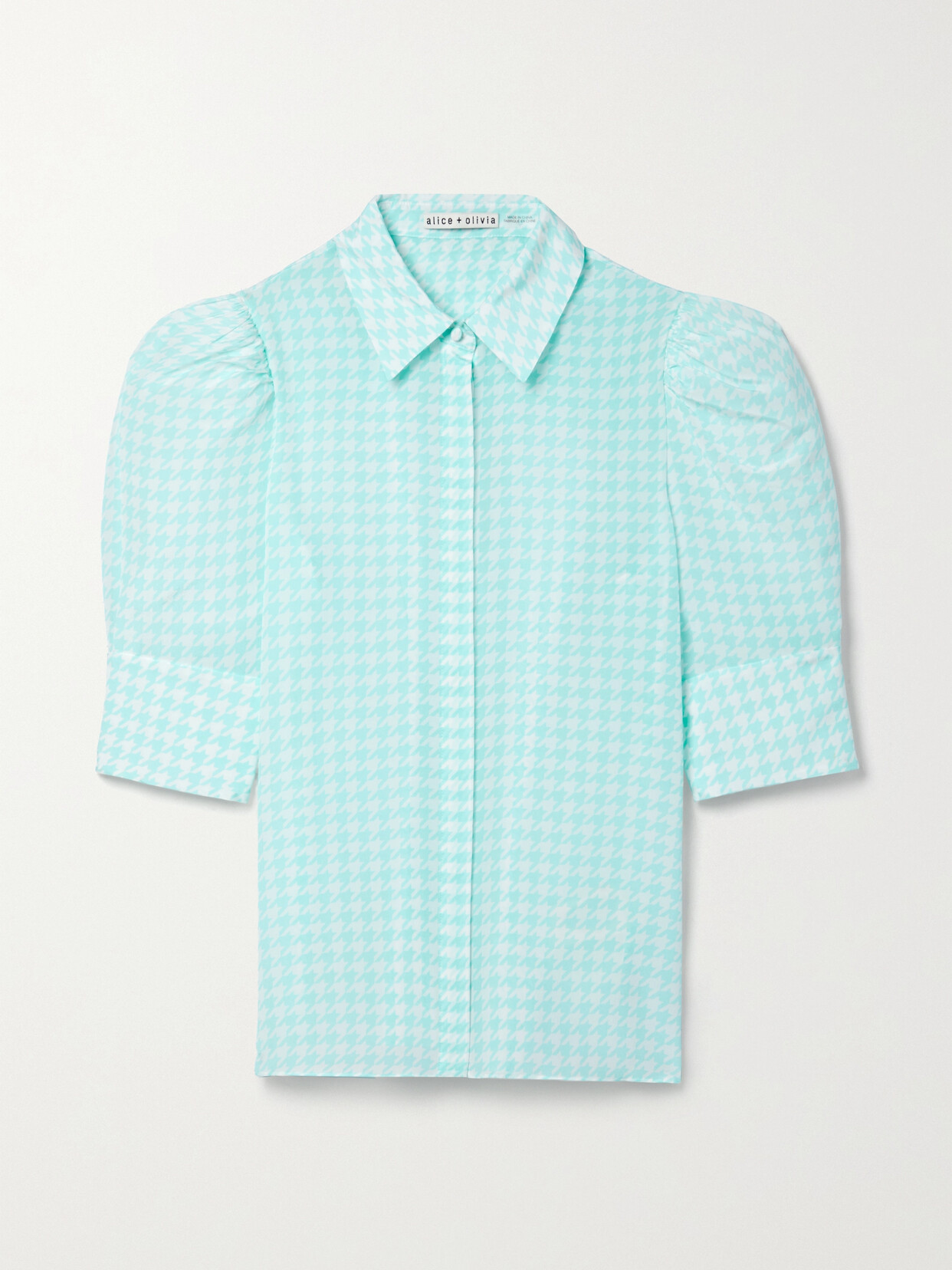 Alice + Olivia - Willa Houndstooth Silk-chiffon Top - Blue