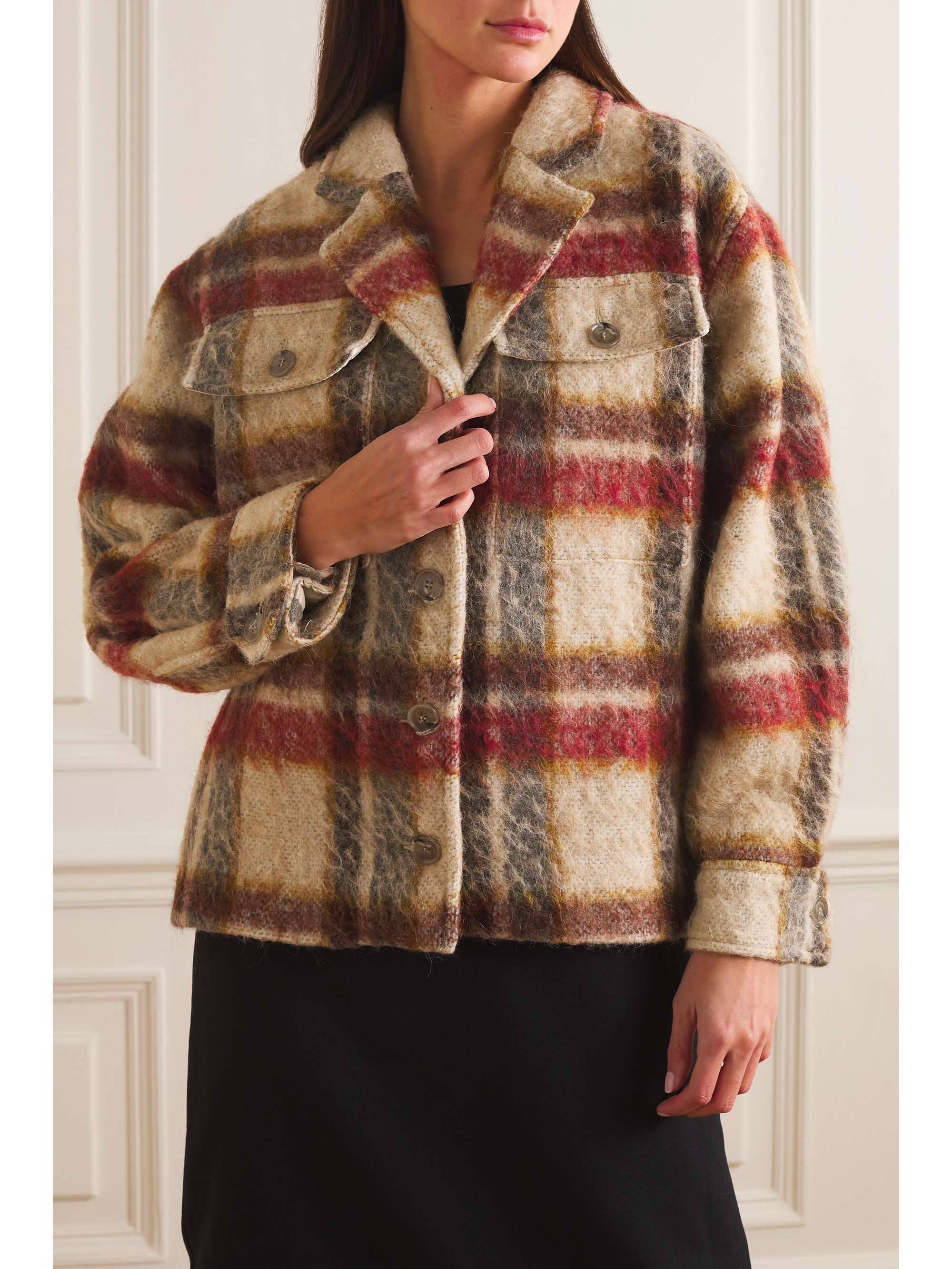 ANINE BING Flynn checked felt jacket