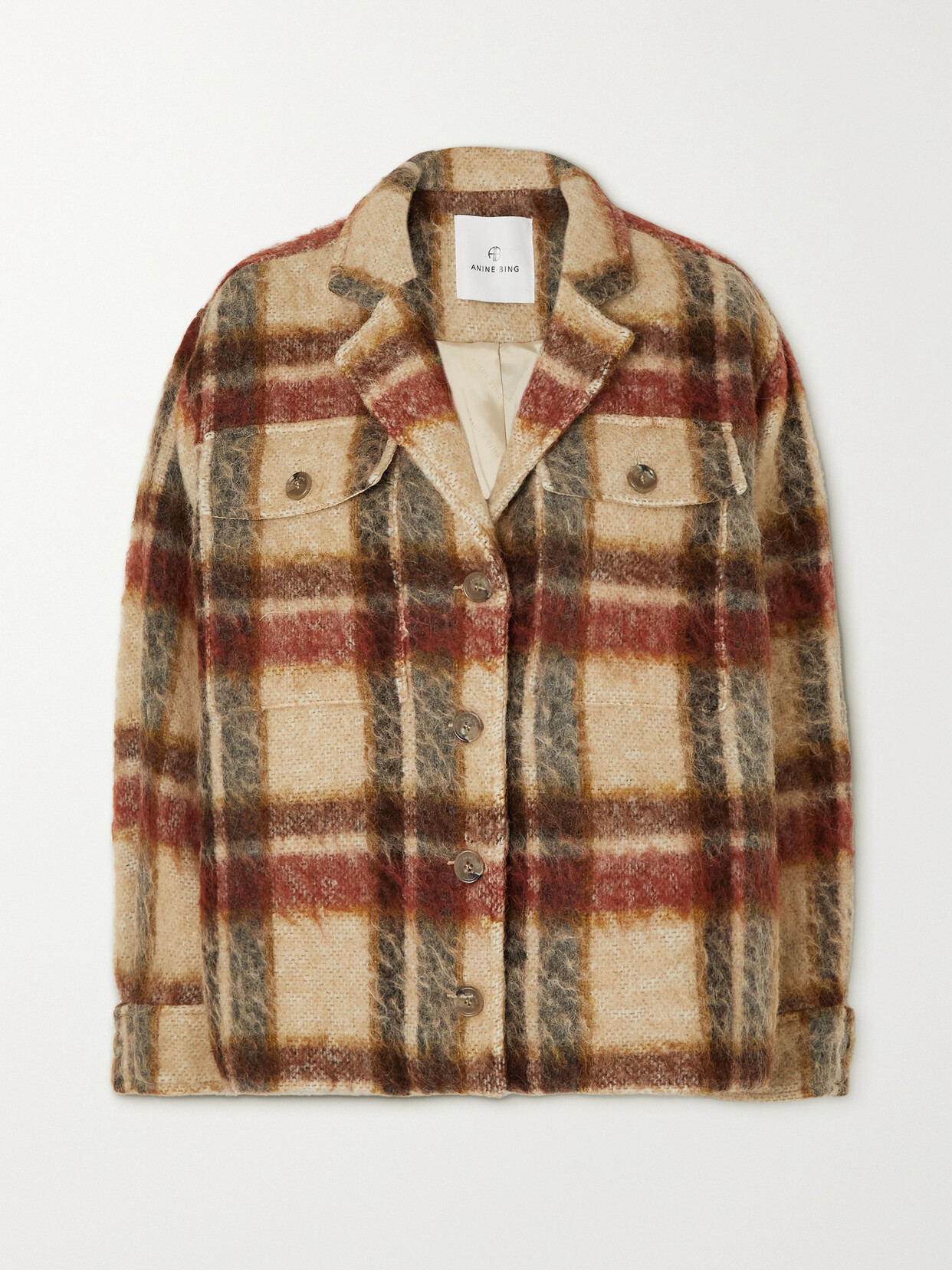 Anine Bing - Flynn Checked Felt Jacket - Cream