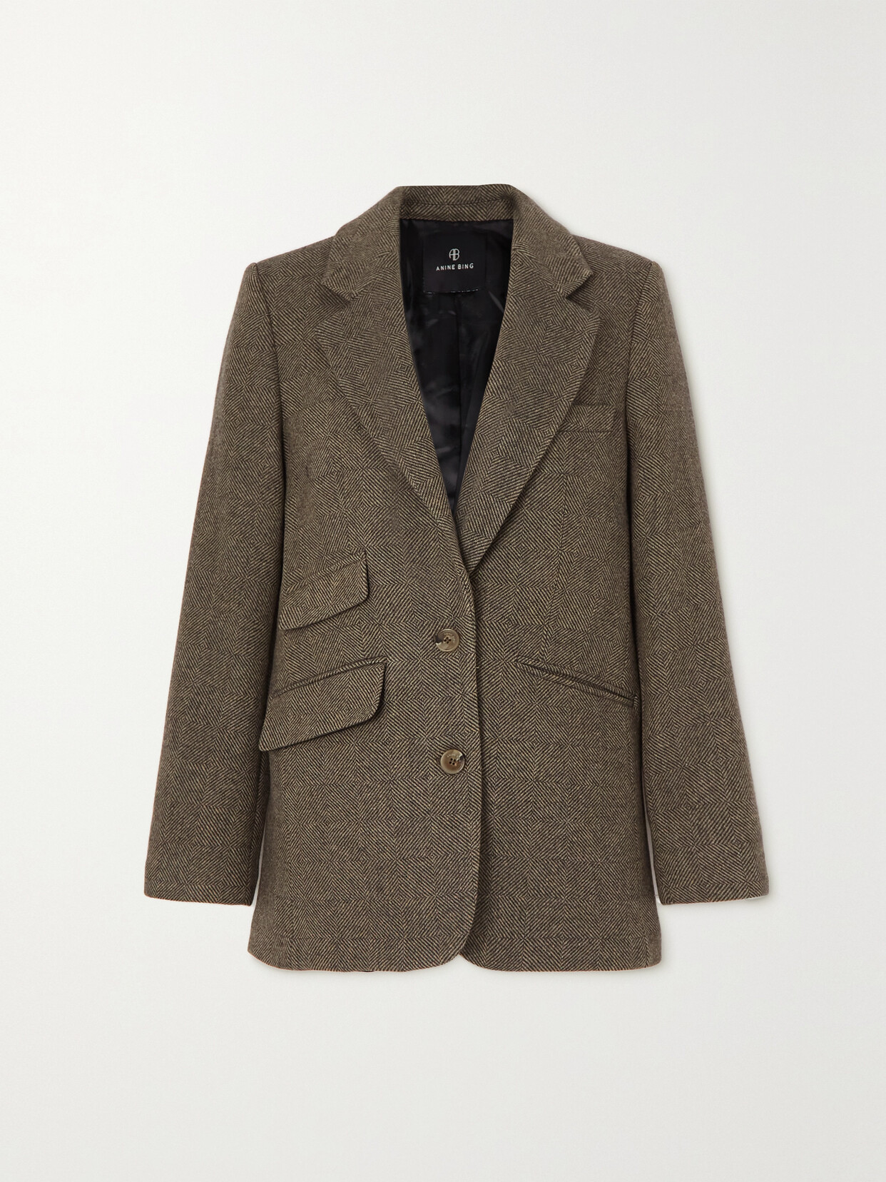 ANINE BING RAQUELLE HERRINGBONE WOOL-BLEND TWEED BLAZER