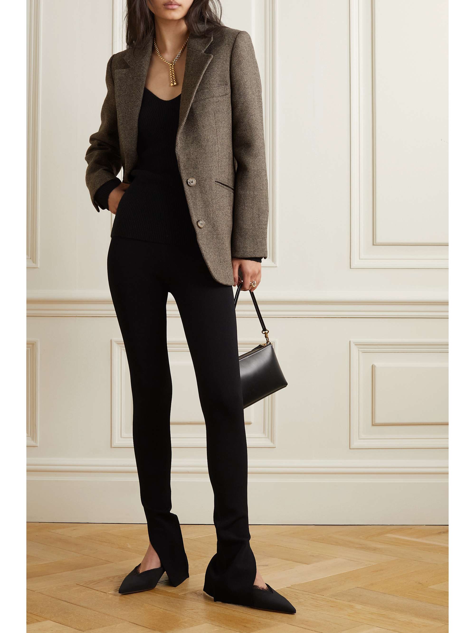 ANINE BING Raquelle herringbone wool-blend tweed blazer