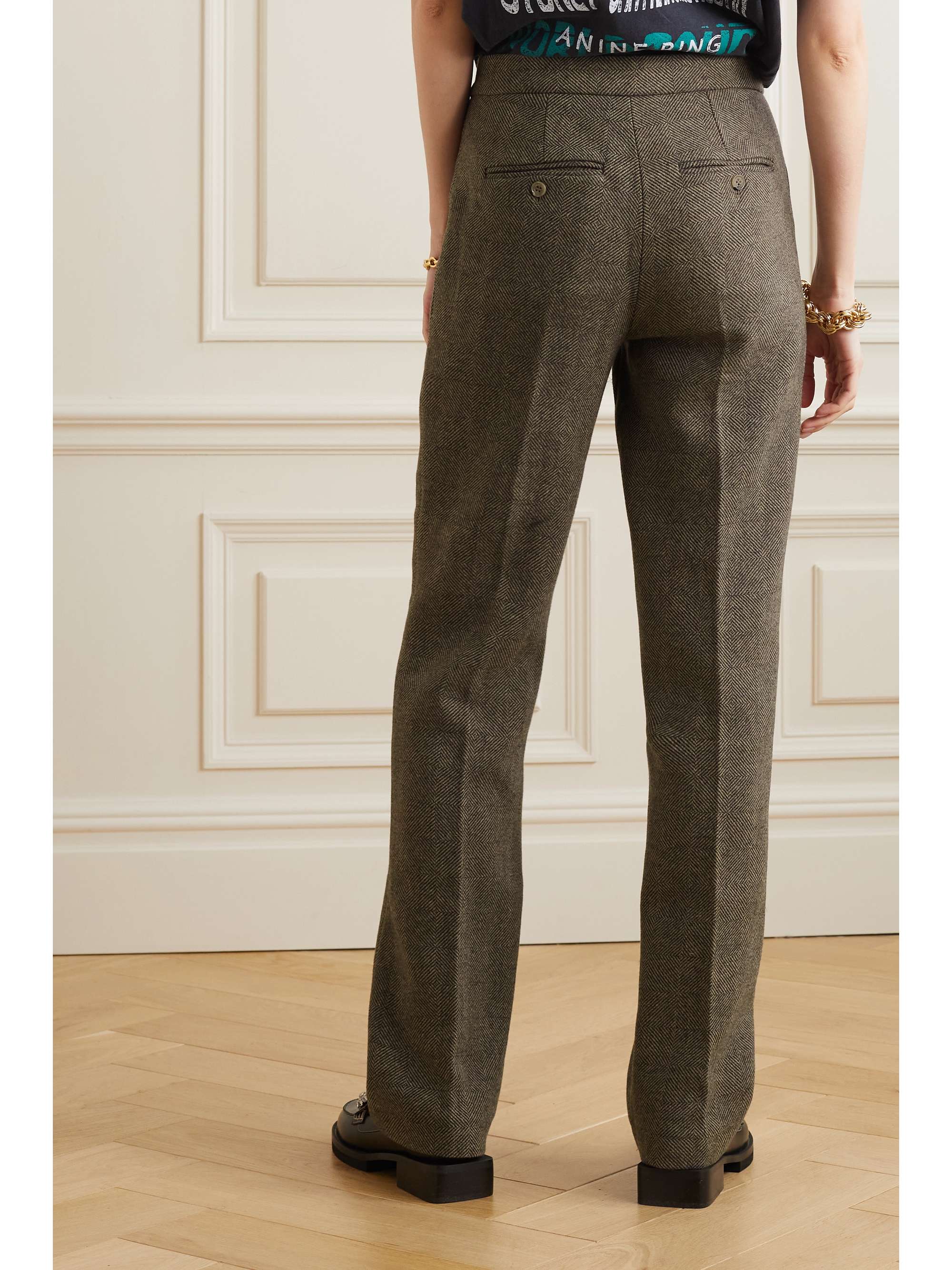 ANINE BING Brice herringbone wool-blend tweed straight-leg pants