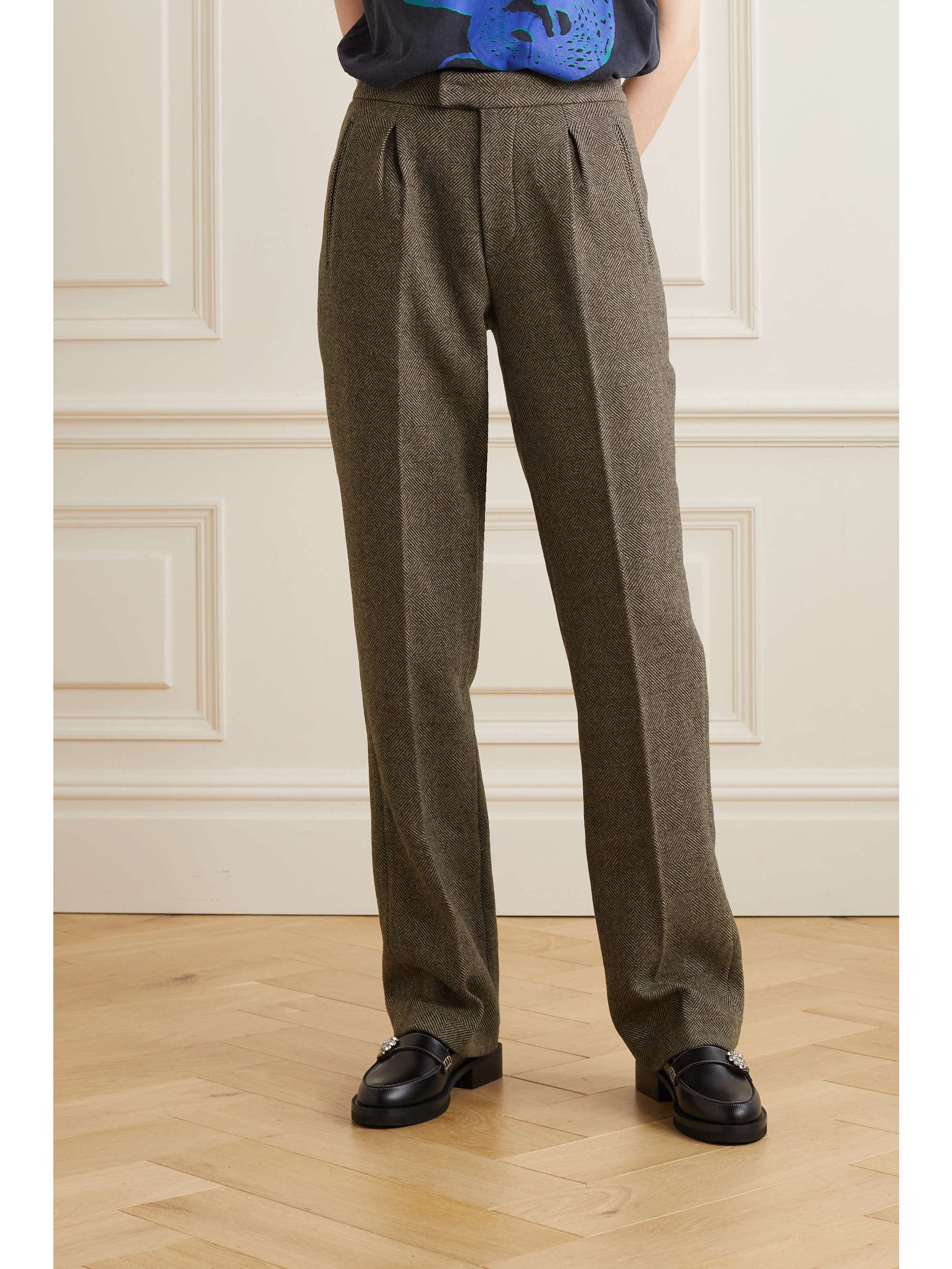 ANINE BING Brice herringbone wool-blend tweed straight-leg pants