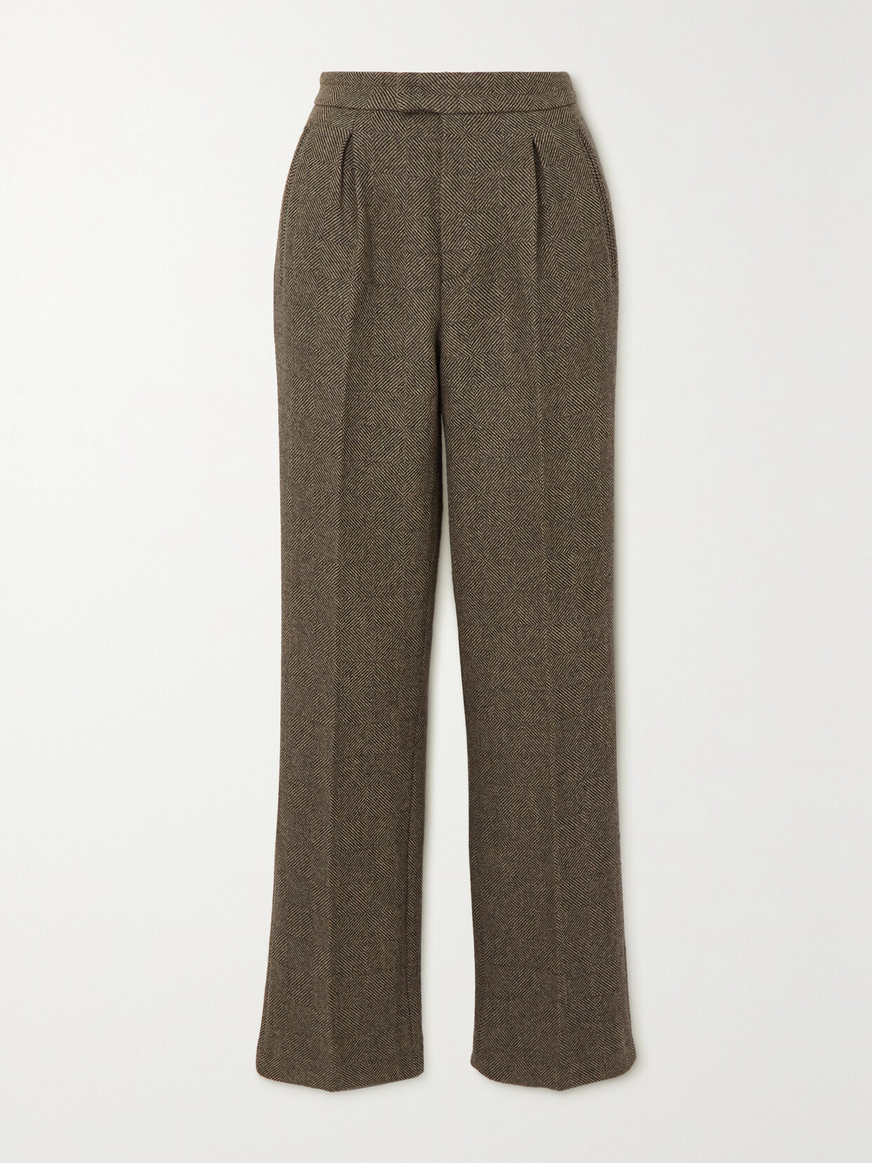 ANINE BING BRICE HERRINGBONE WOOL-BLEND TWEED STRAIGHT-LEG PANTS