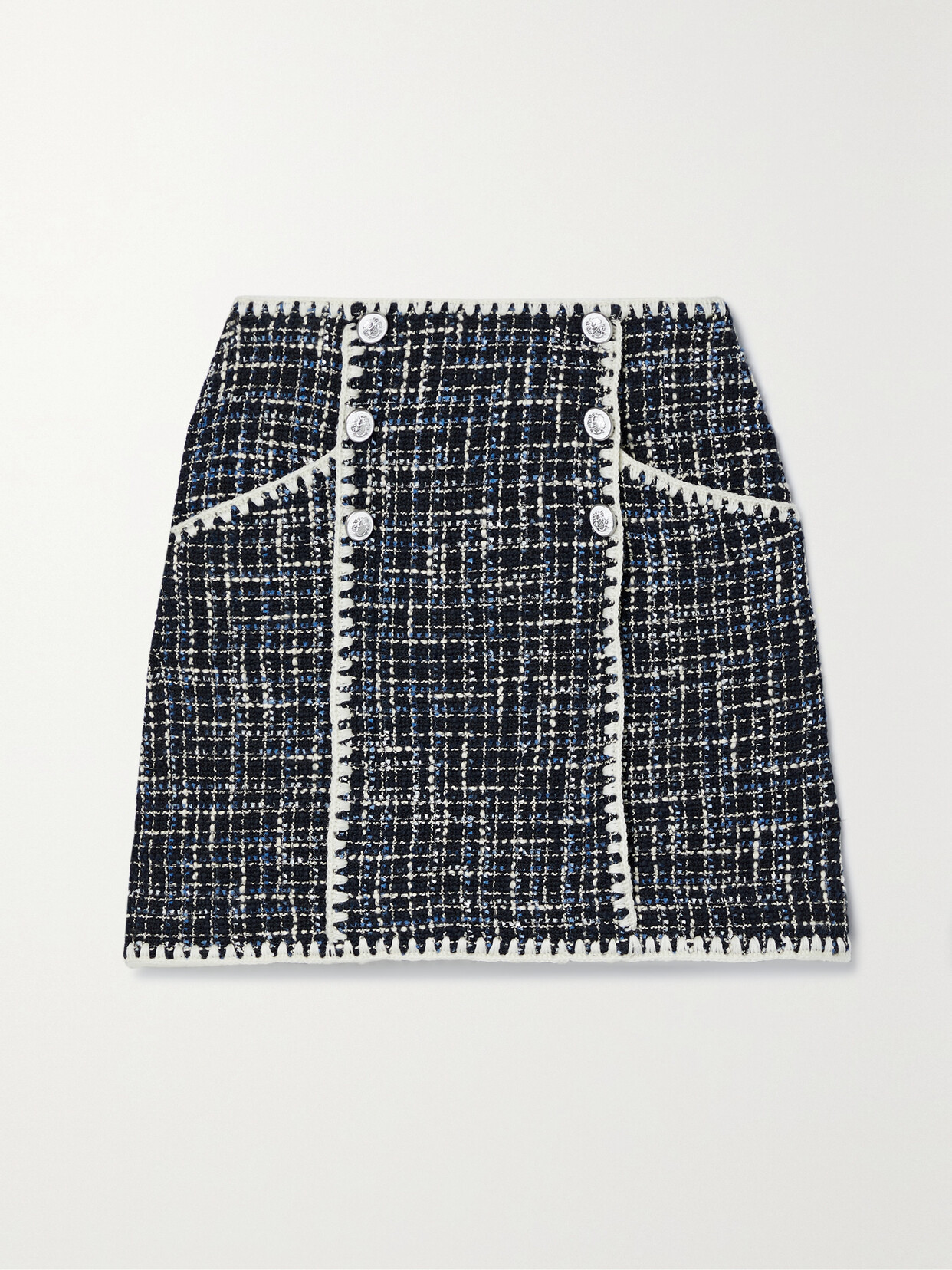 Veronica Beard - Medford Button-embellished Cotton-blend Tweed Mini Skirt - Blue