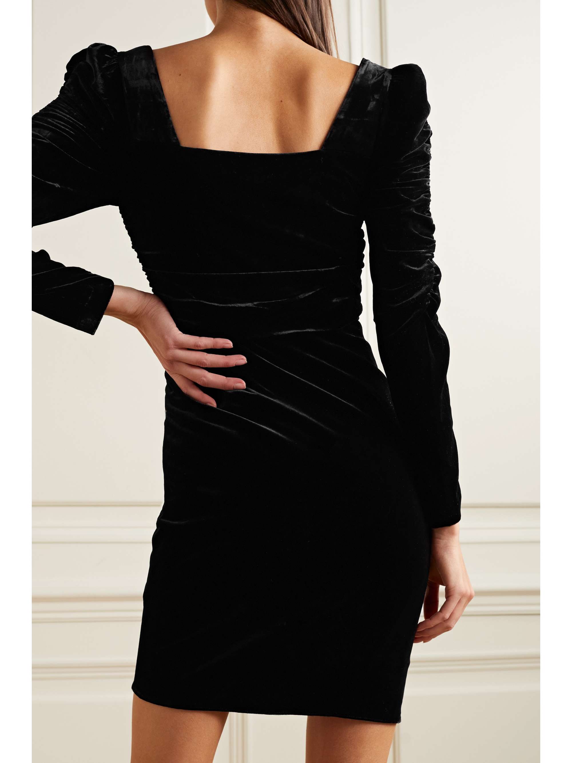 ruched velvet mini dress