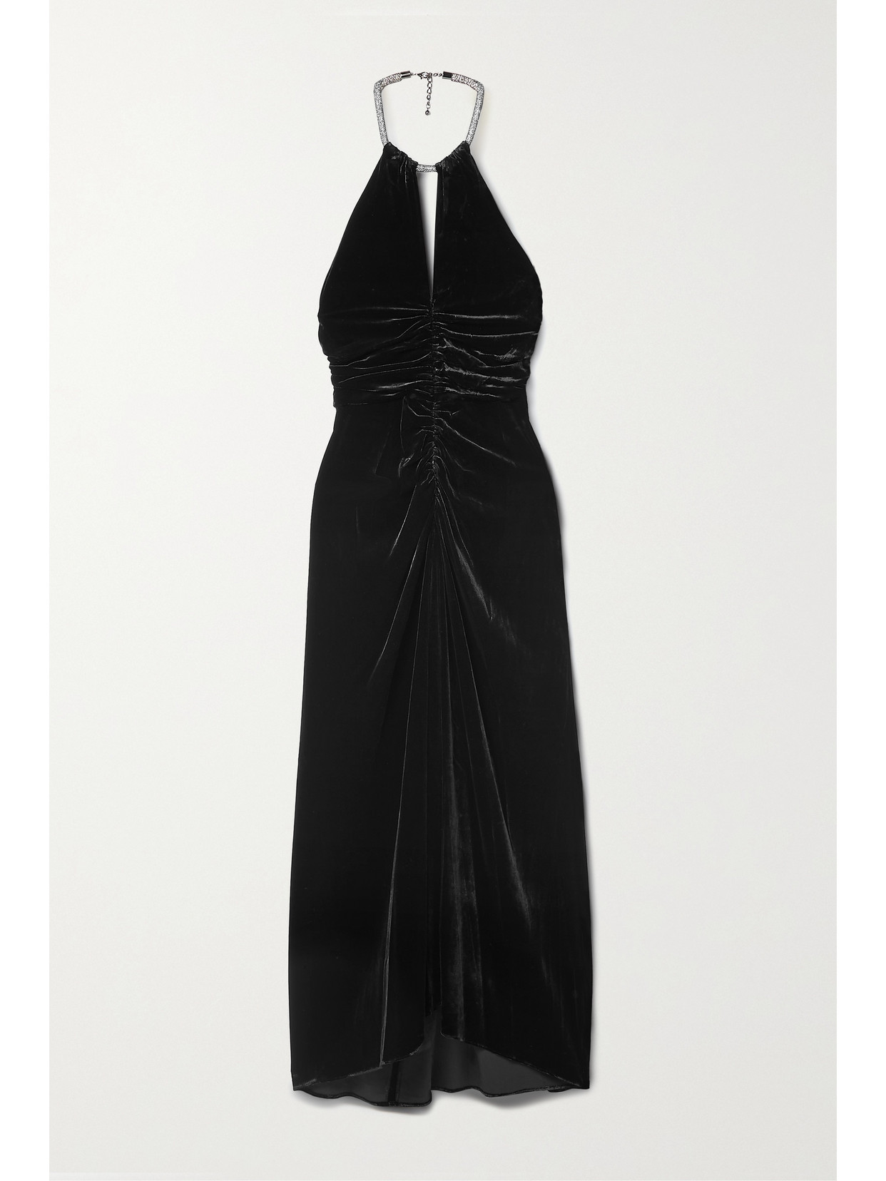 Veronica Beard Josette Crystal-embellished Ruched Velvet Halterneck Midi Dress In Black