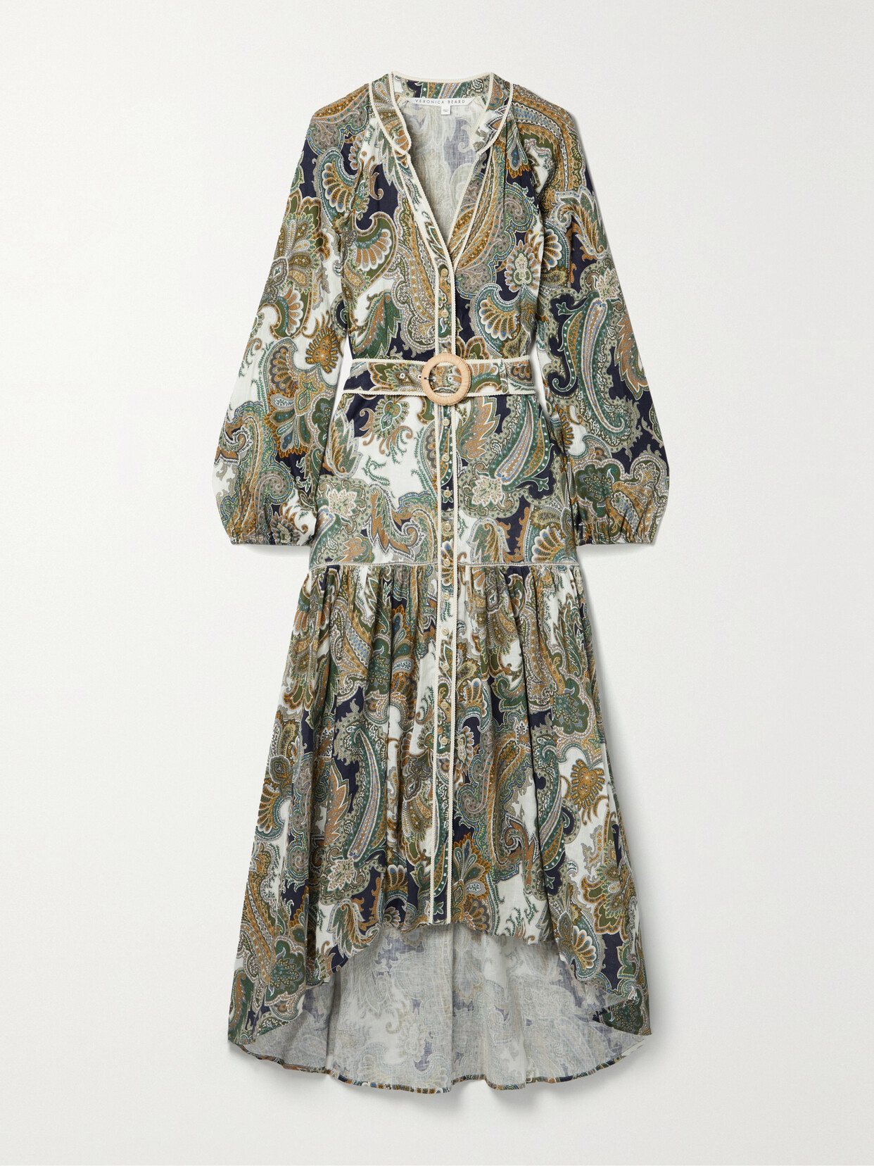 Veronica Beard - Kadar Belted Paisley-print Linen Maxi Dress - Green