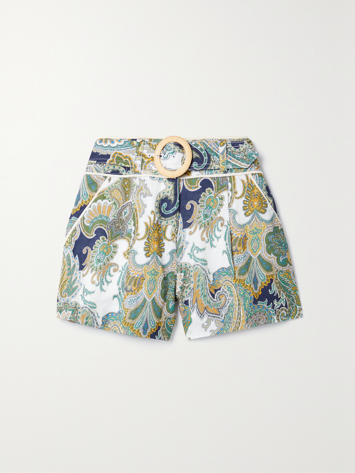 Veronica Beard - Hobbes Belted Rope-trimmed Paisley-print Linen Shorts - Green