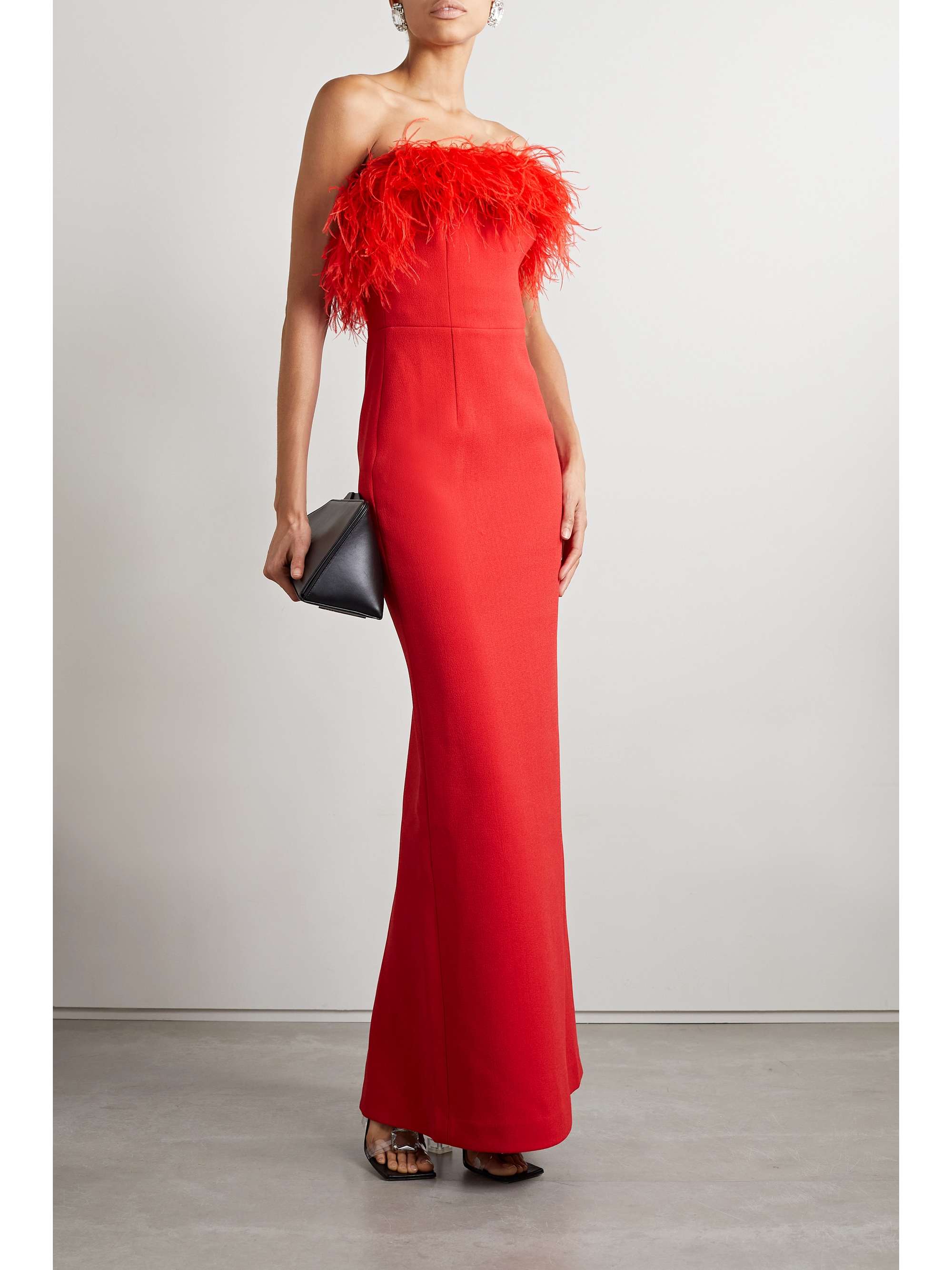 REBECCA VALLANCE Scarlett strapless feather-trimmed cady gown
