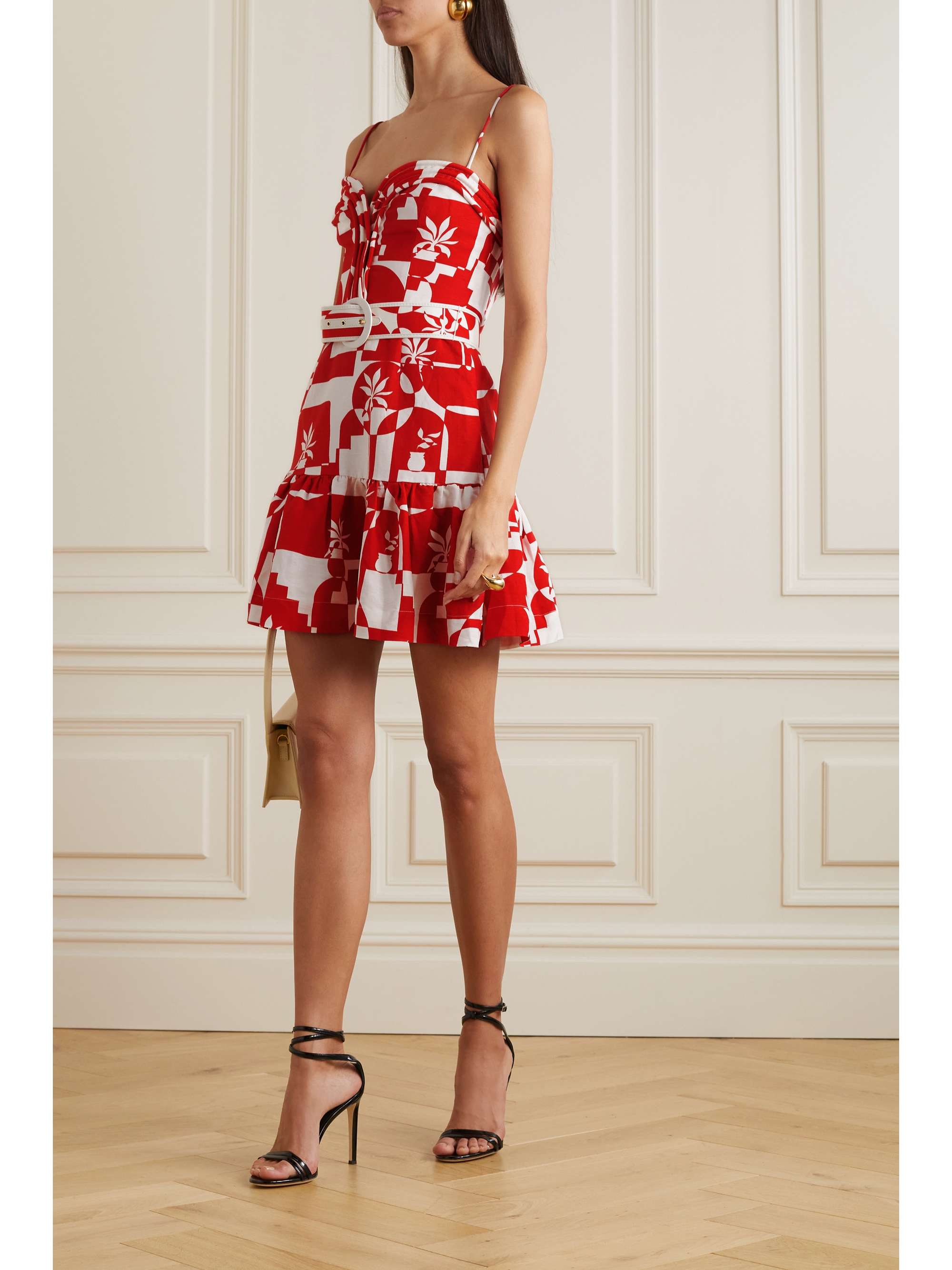 REBECCA VALLANCE Barcelona belted printed linen-blend mini dress