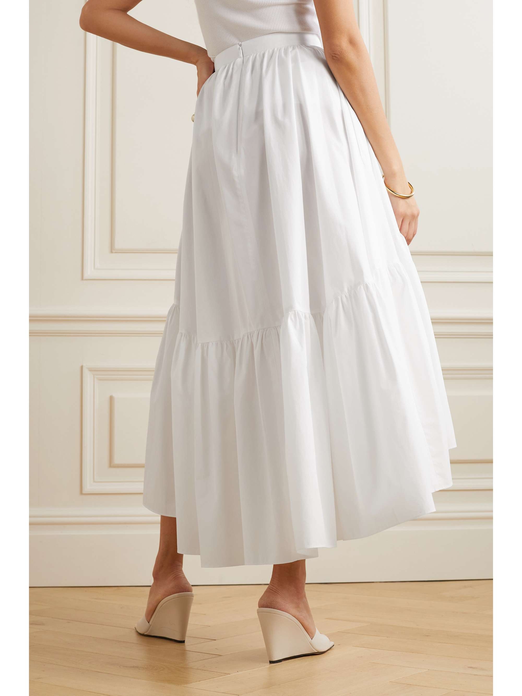PATOU Tiered cotton-poplin midi skirt