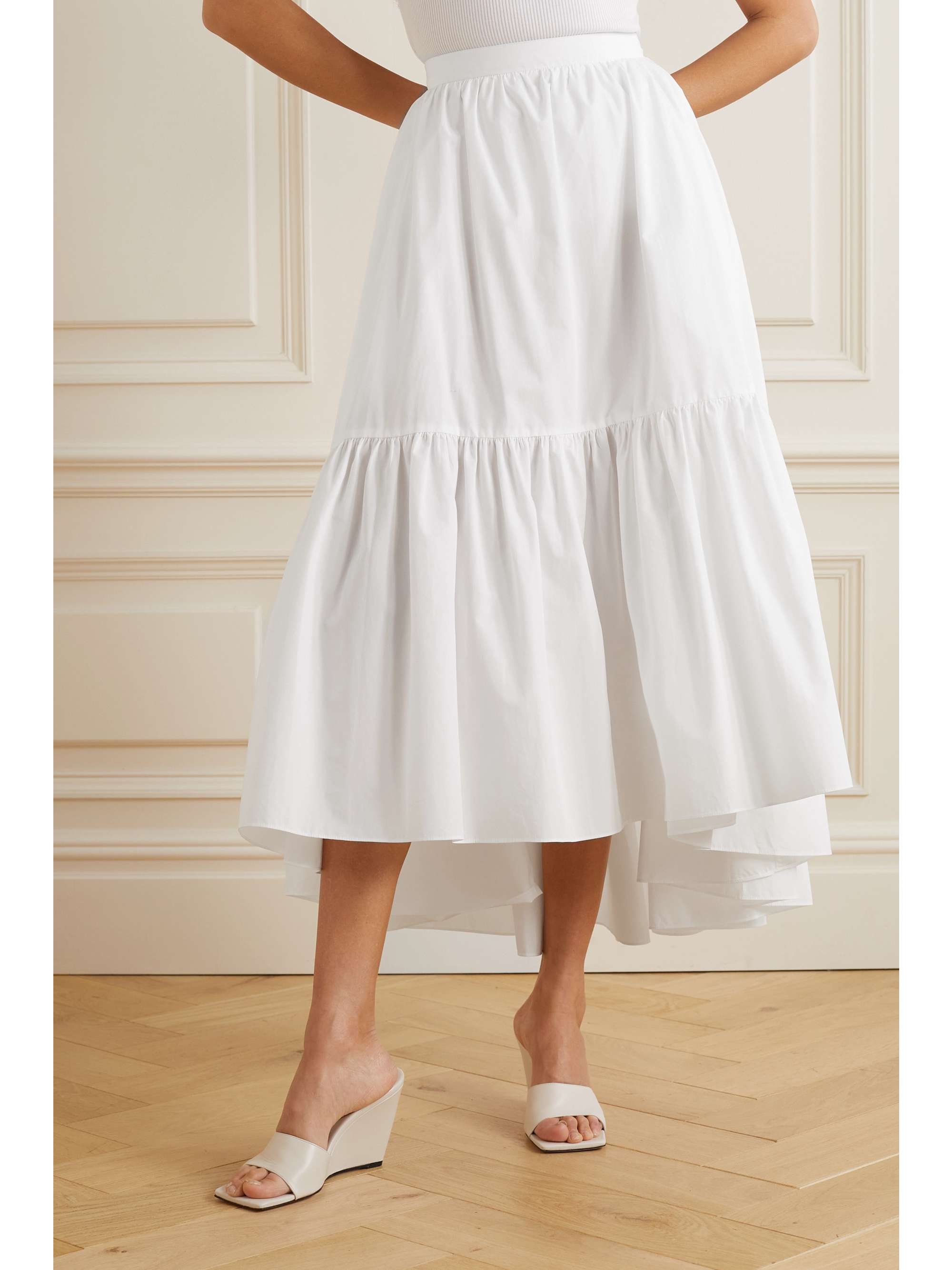 PATOU Tiered cotton-poplin midi skirt