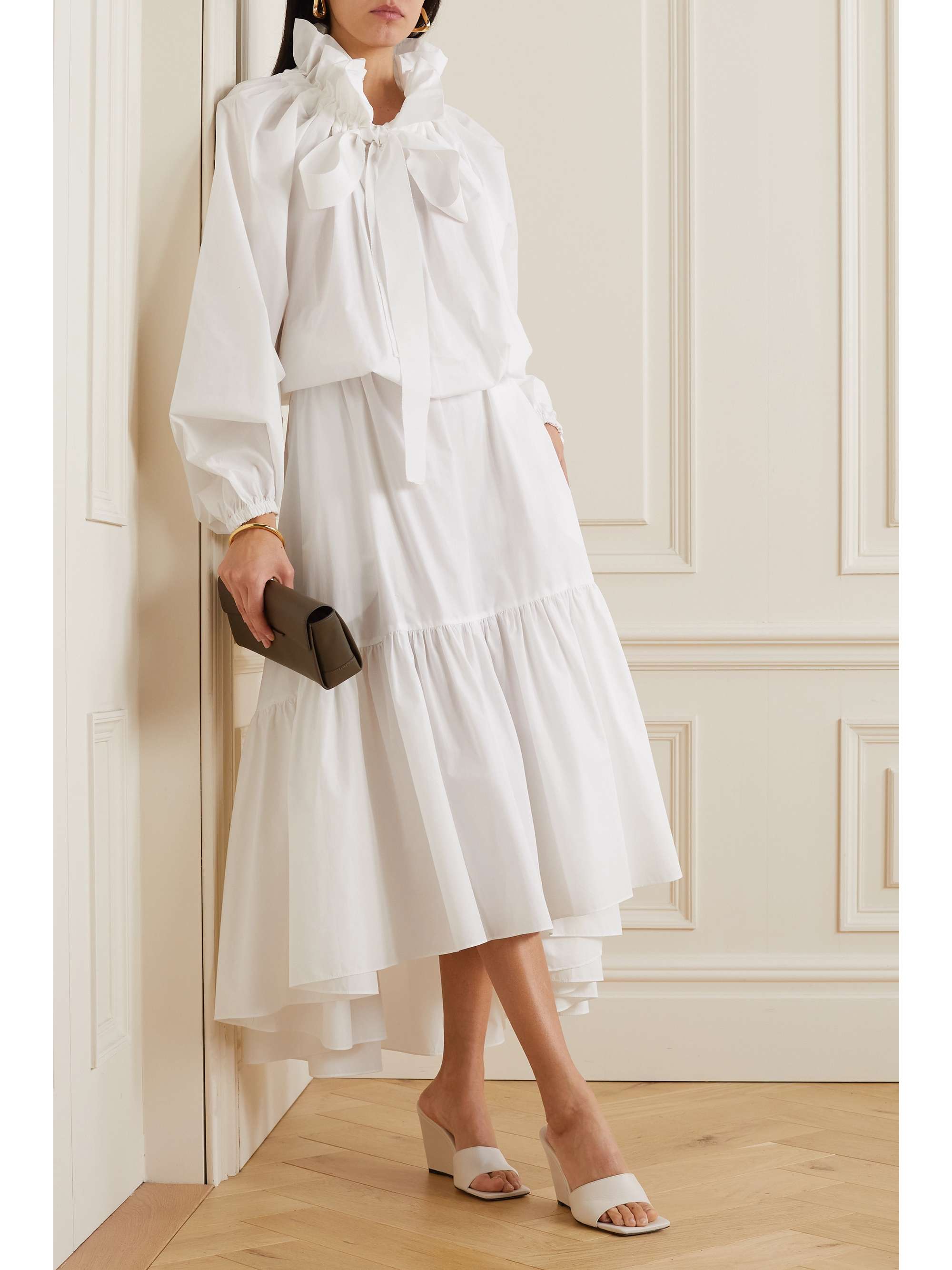 PATOU Tiered cotton-poplin midi skirt