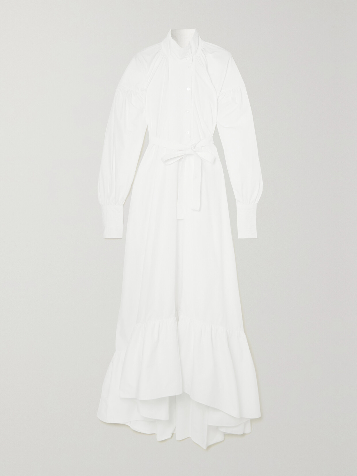 Patou - Painter Belted Gathered Cotton Maxi Dress - White