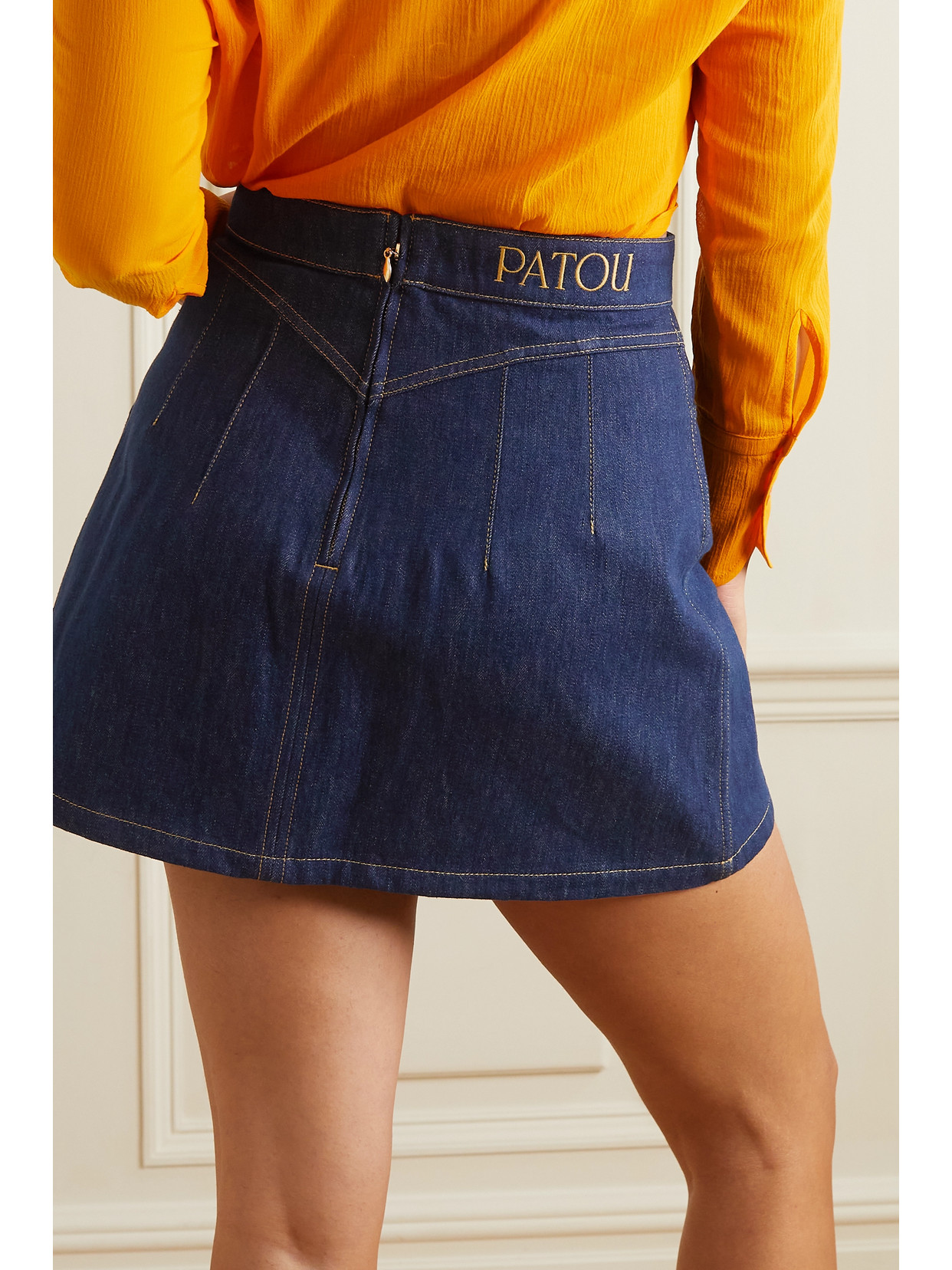 Topstitched Denim Mini