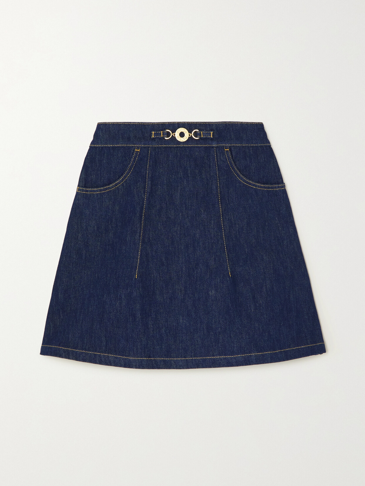 Shop Patou Embellished Topstitched Denim Mini Skirt In Blue