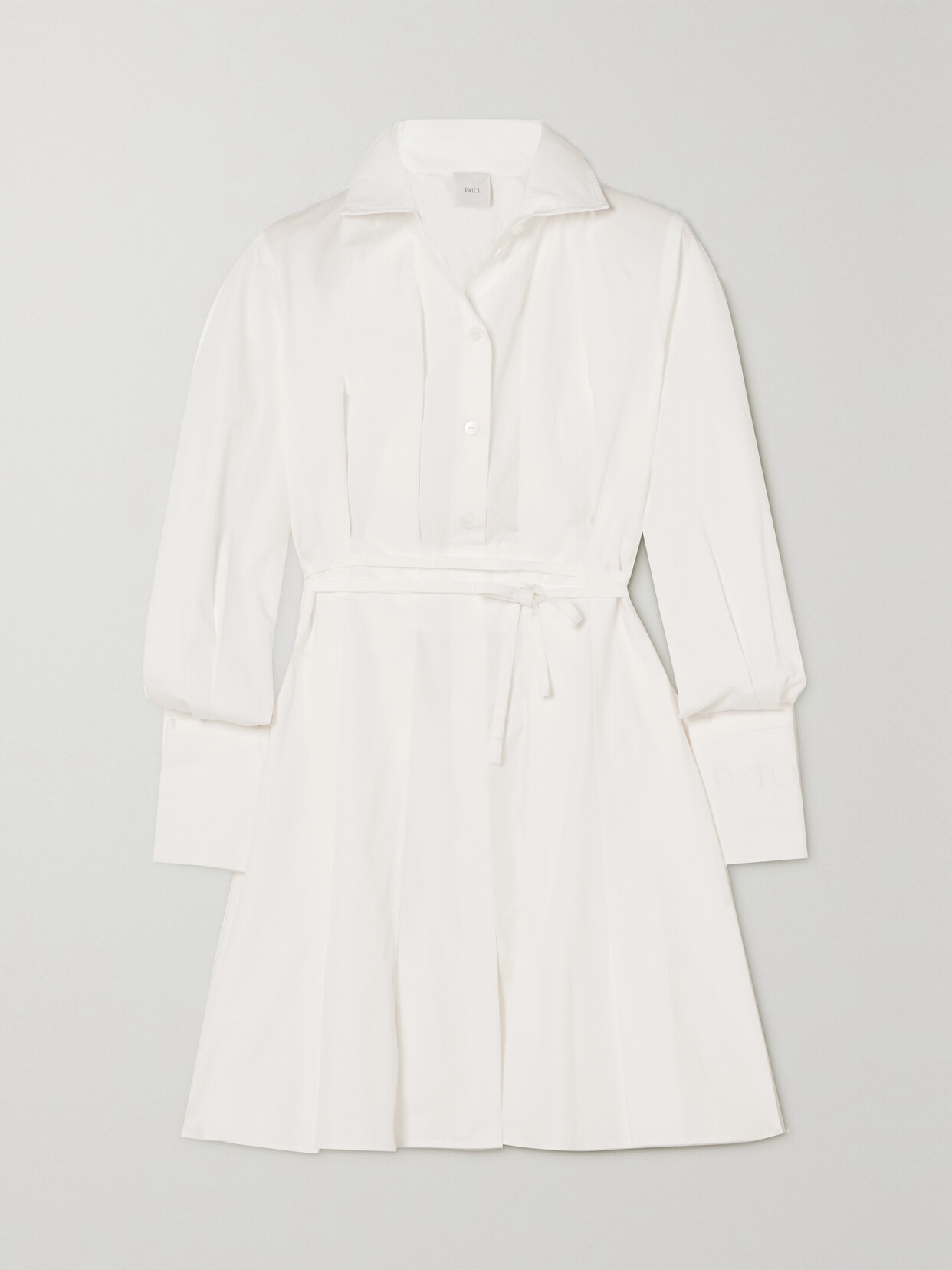 Patou - Belted Pleated Cotton-poplin Mini Shirt Dress - White