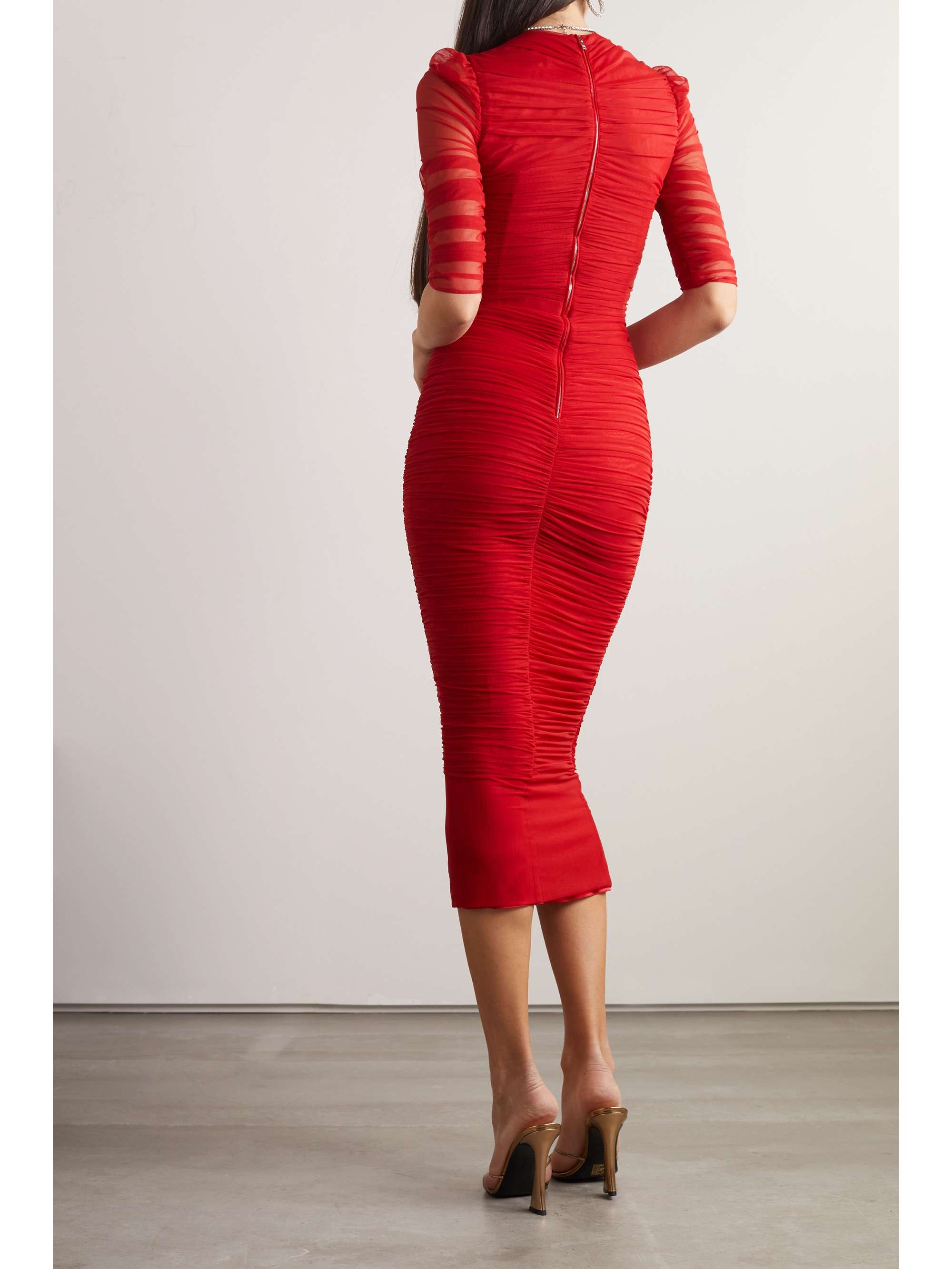 DOLCE & GABBANA Ruched stretch-tulle midi dress