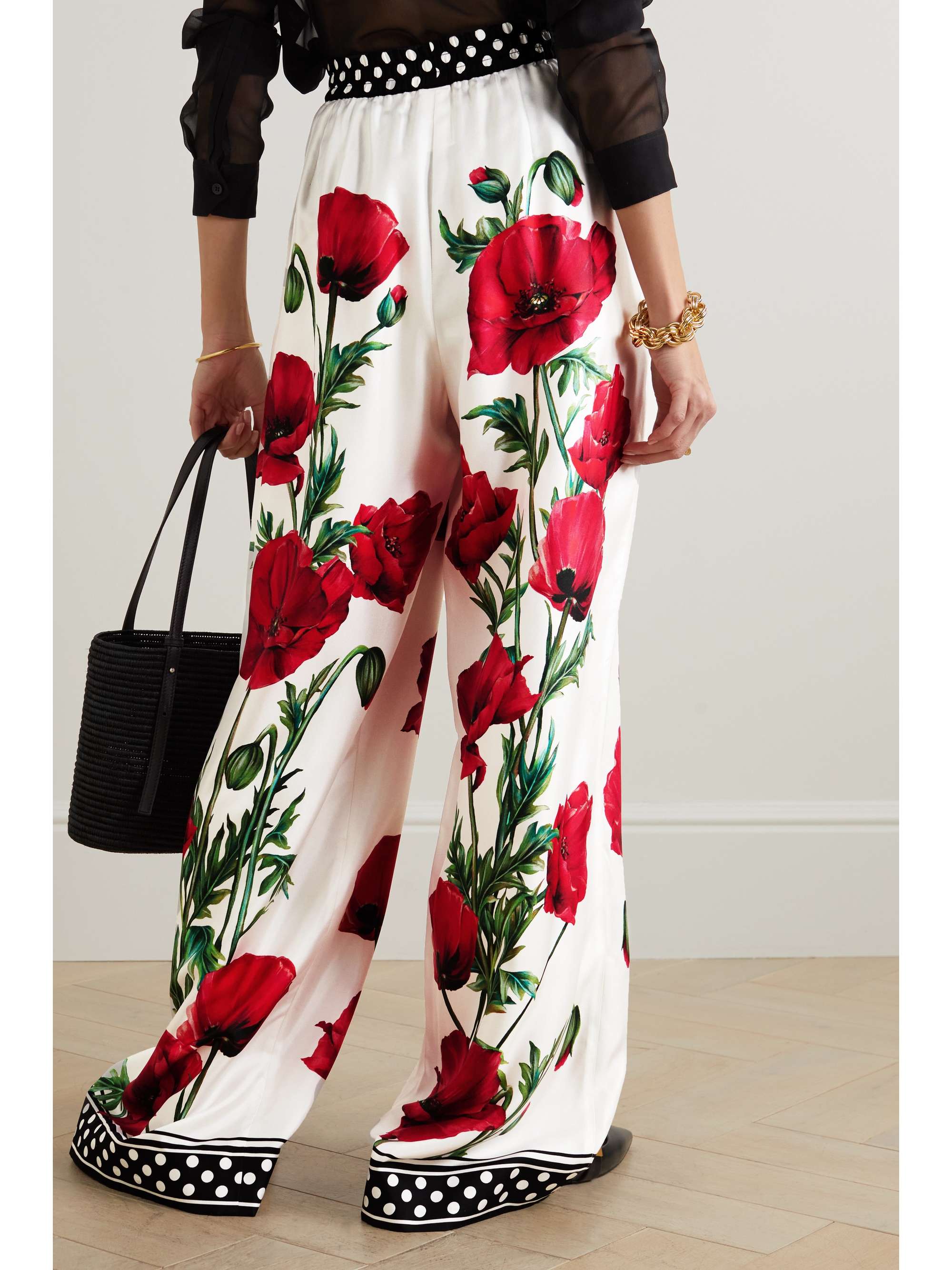 DOLCE & GABBANA Floral-print silk-twill wide-leg pants