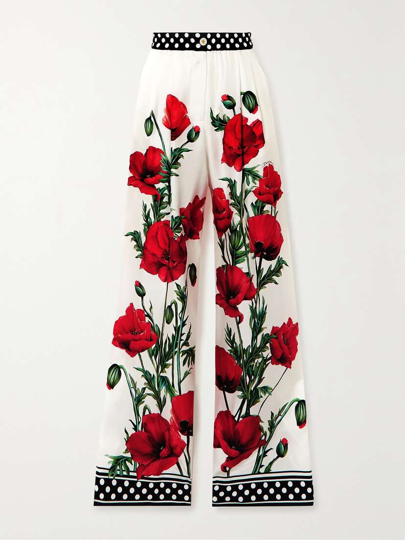 Dolce & Gabbana Floral-print Silk-twill Wide-leg Pants