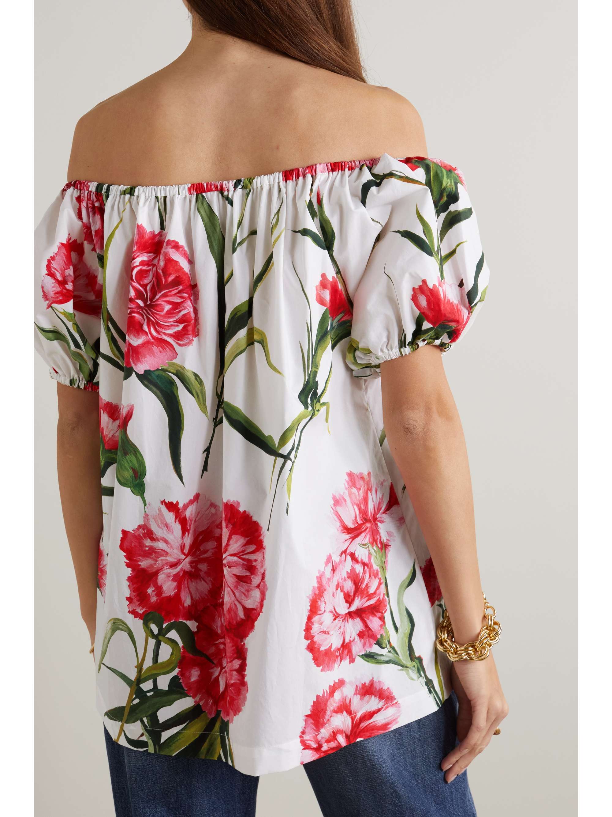 DOLCE & GABBANA Off-the-shoulder floral-print cotton-poplin top