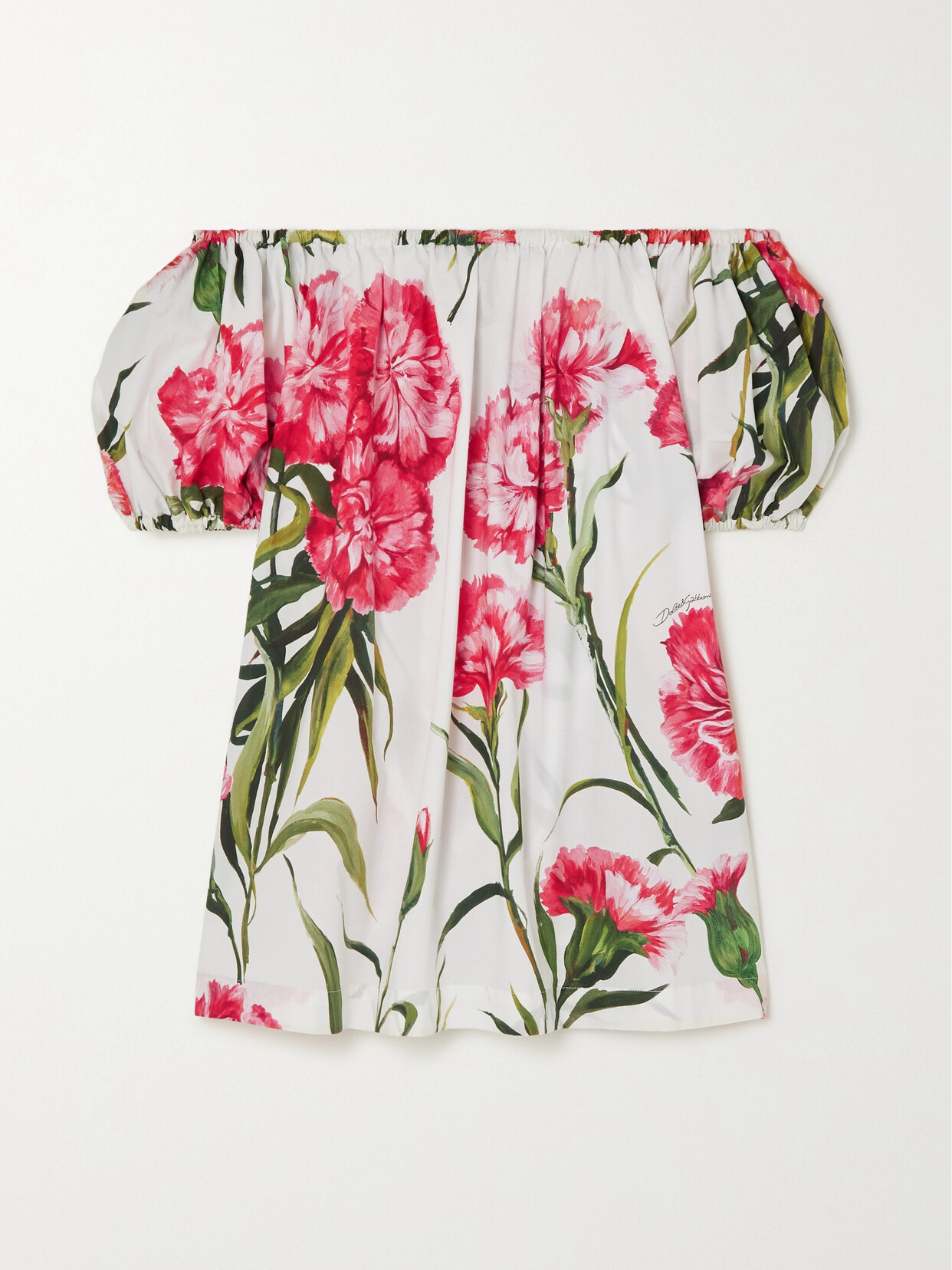 DOLCE & GABBANA OFF-THE-SHOULDER FLORAL-PRINT COTTON-POPLIN TOP