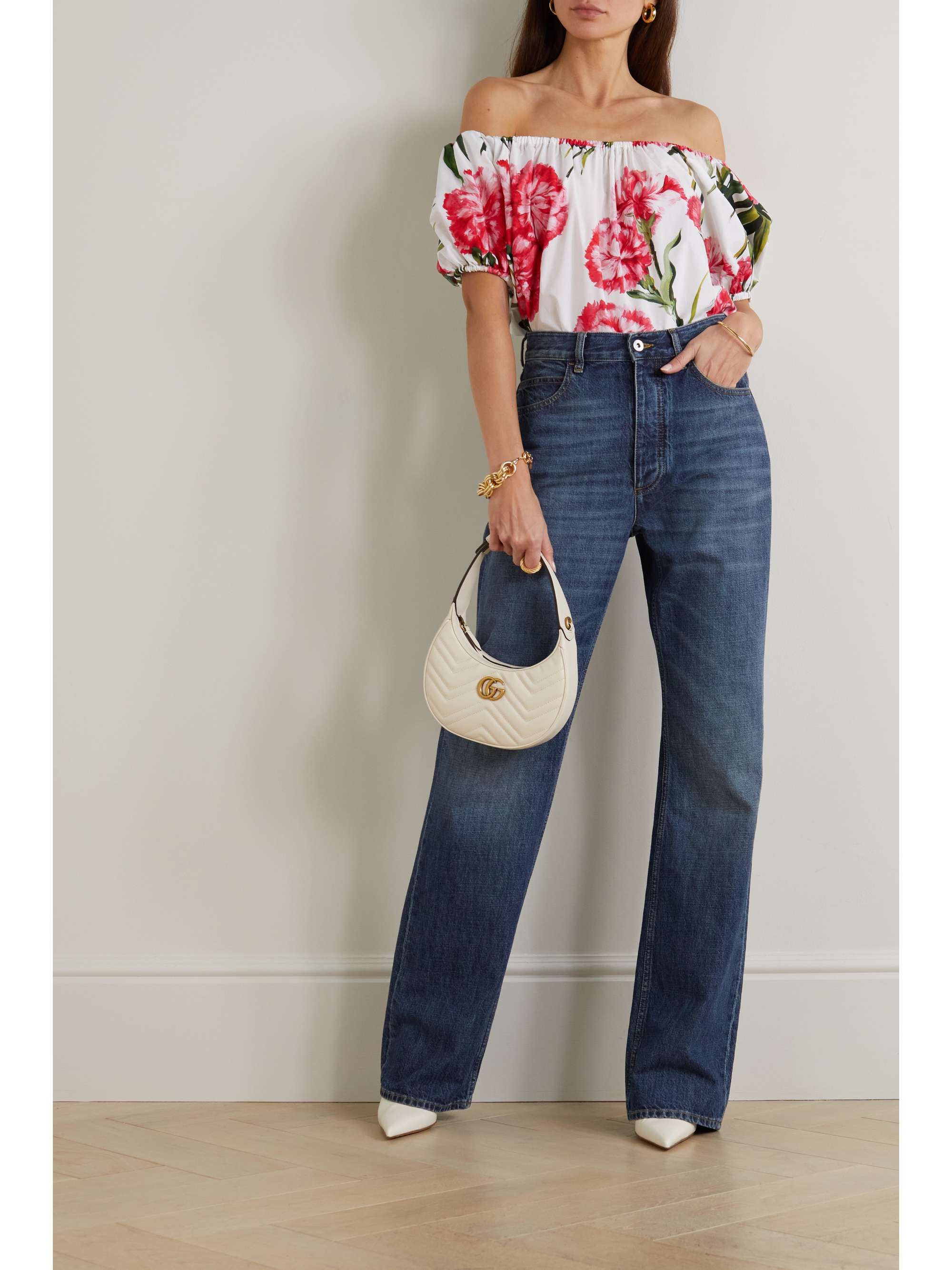 DOLCE & GABBANA Off-the-shoulder floral-print cotton-poplin top