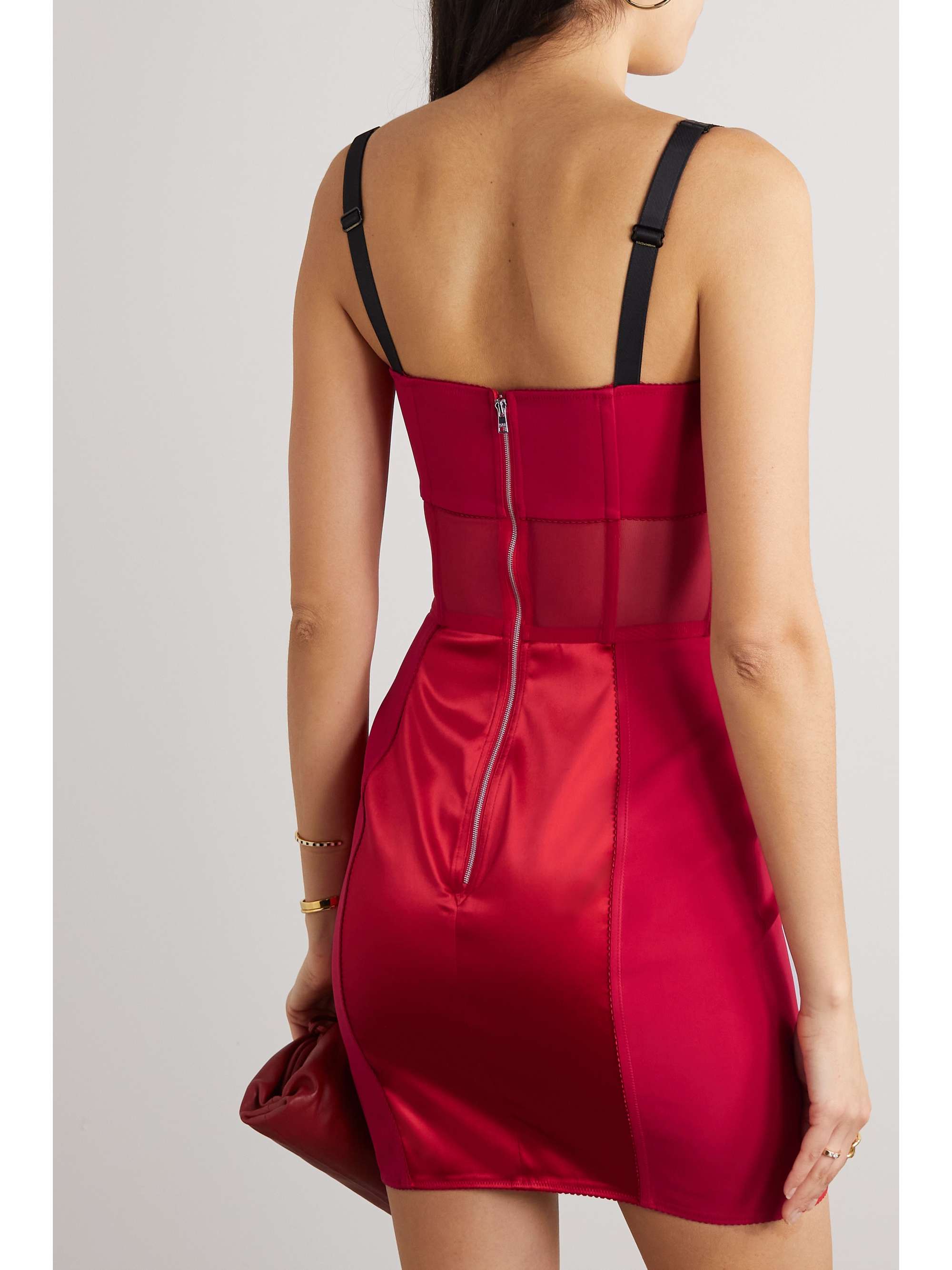DOLCE&GABBANA Paneled cady, tulle and satin mini dress