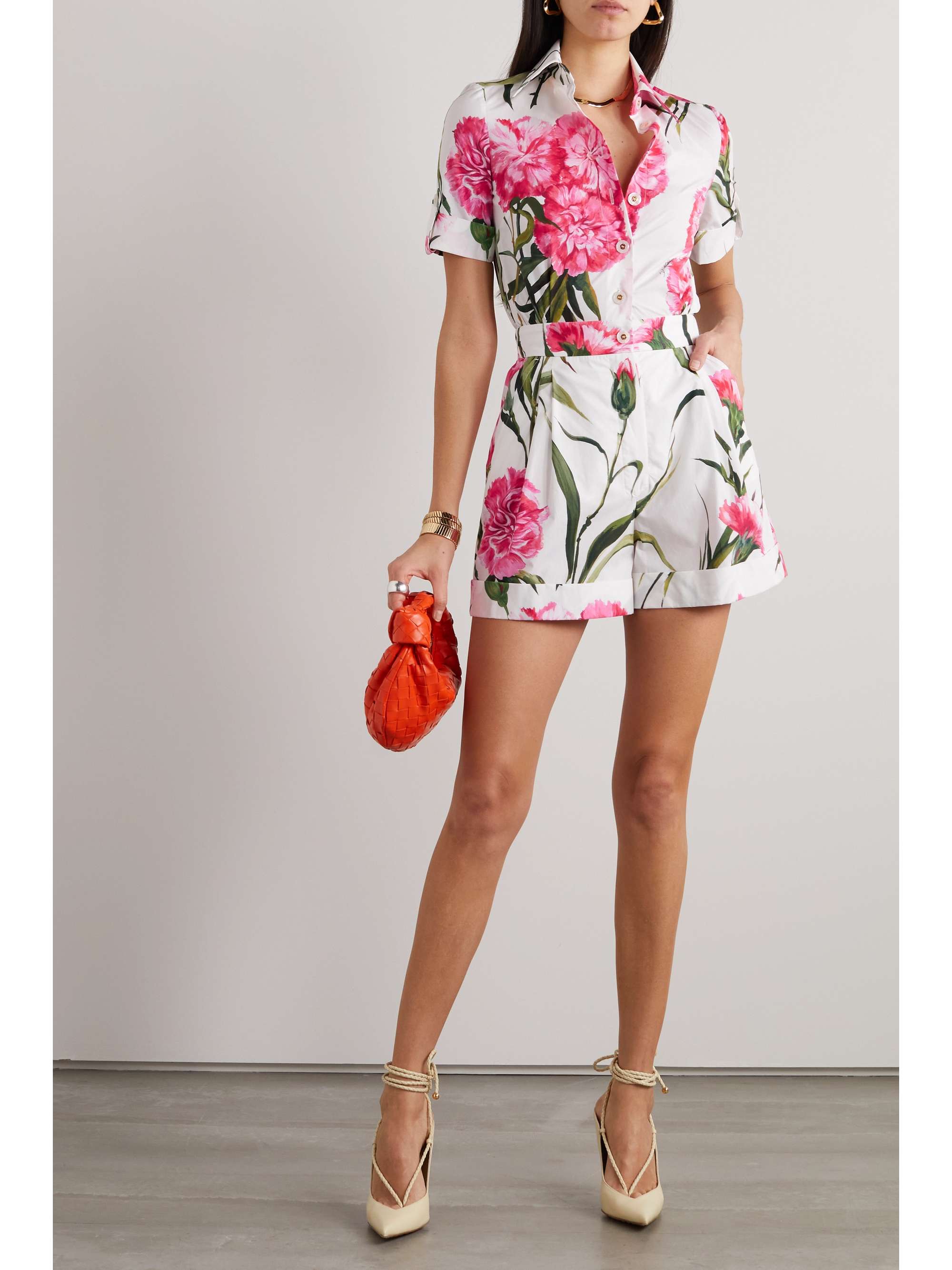 DOLCE & GABBANA Floral-print cotton-poplin playsuit