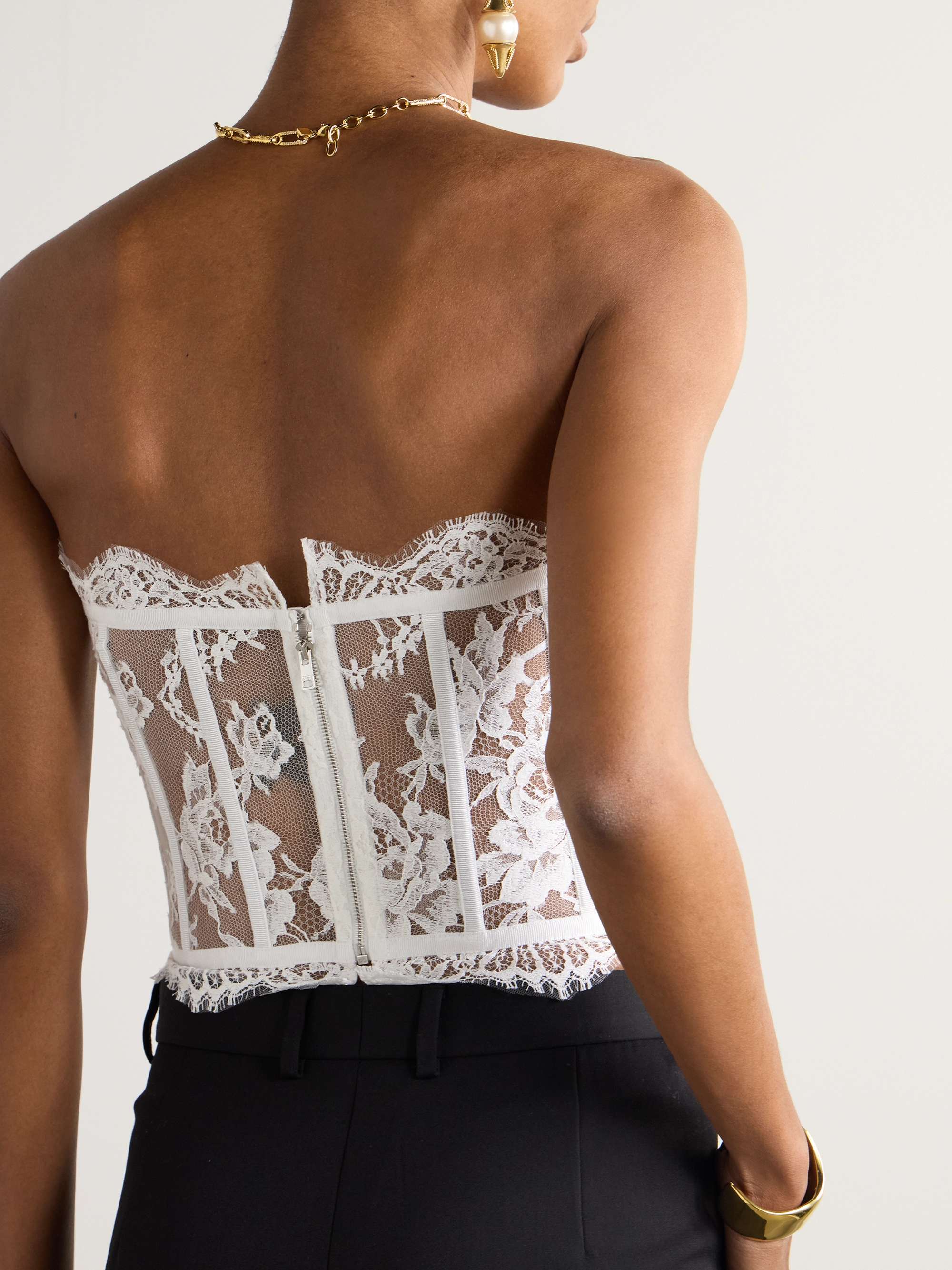 DOLCE&GABBANA Grosgrain-trimmed lace bustier top