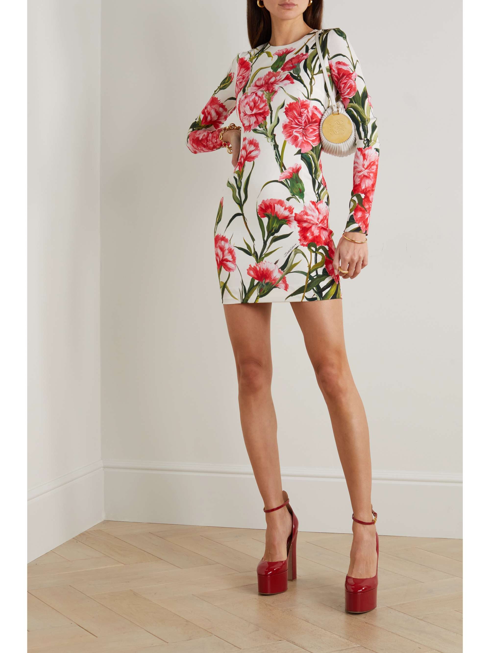 DOLCE & GABBANA Floral-print stretch-silk mini dress