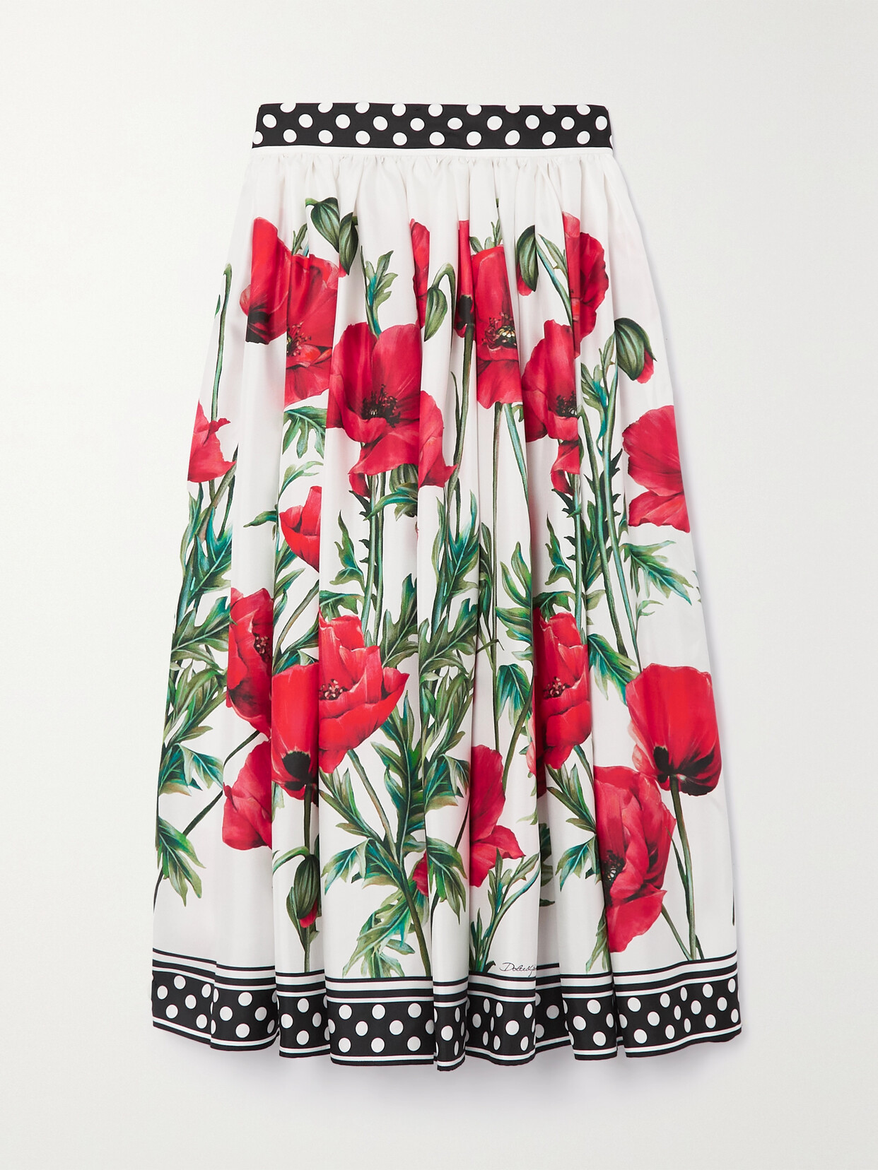 Dolce & Gabbana - Floral-print Silk Midi Skirt - Red