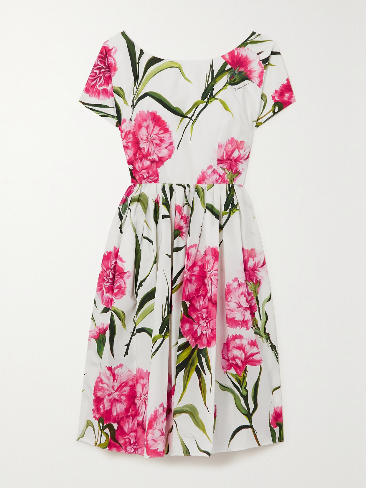 Dolce & Gabbana Pleated Floral-print Silk-twill Dress - Pink