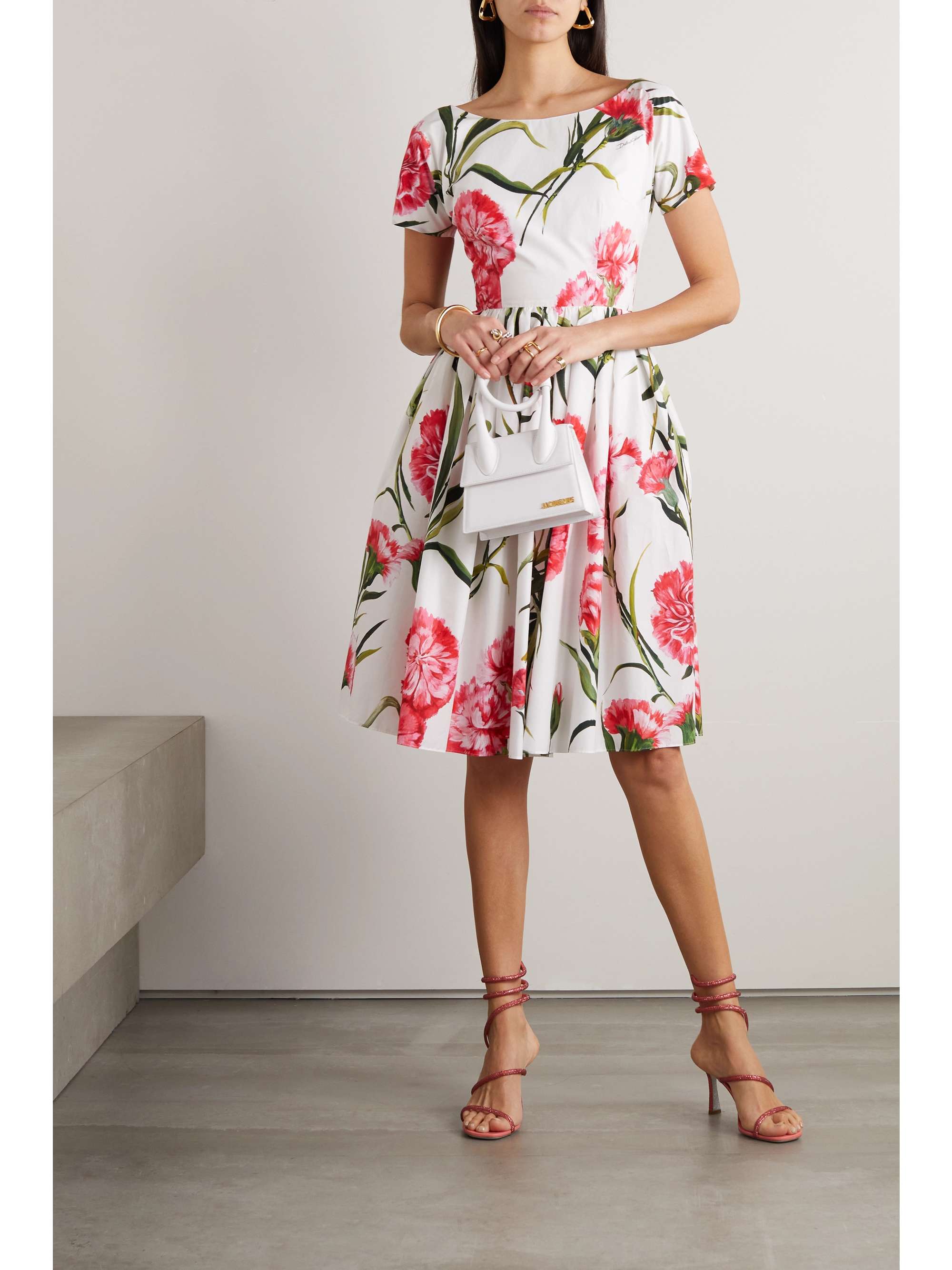 DOLCE & GABBANA Pleated floral-print silk-twill dress