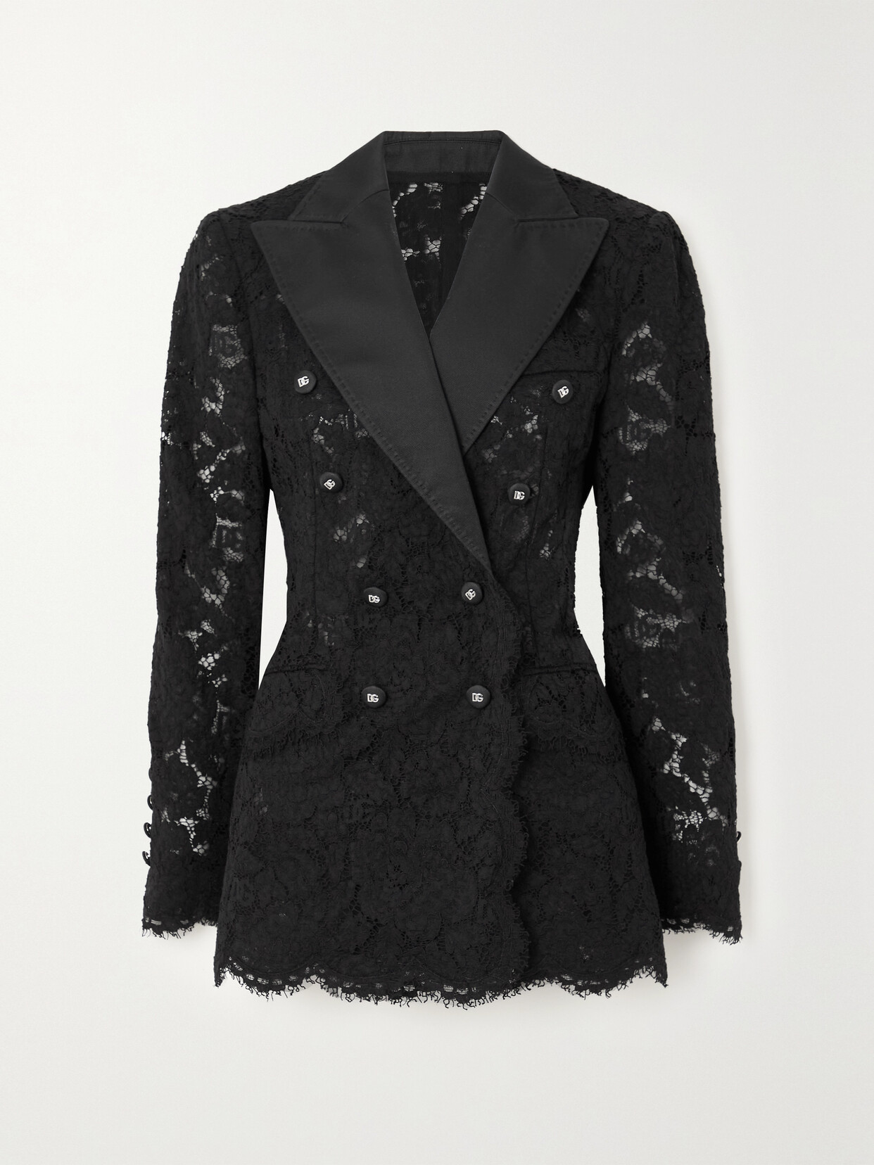 Dolce & Gabbana Scalloped Lace And Satin Blazer - Black