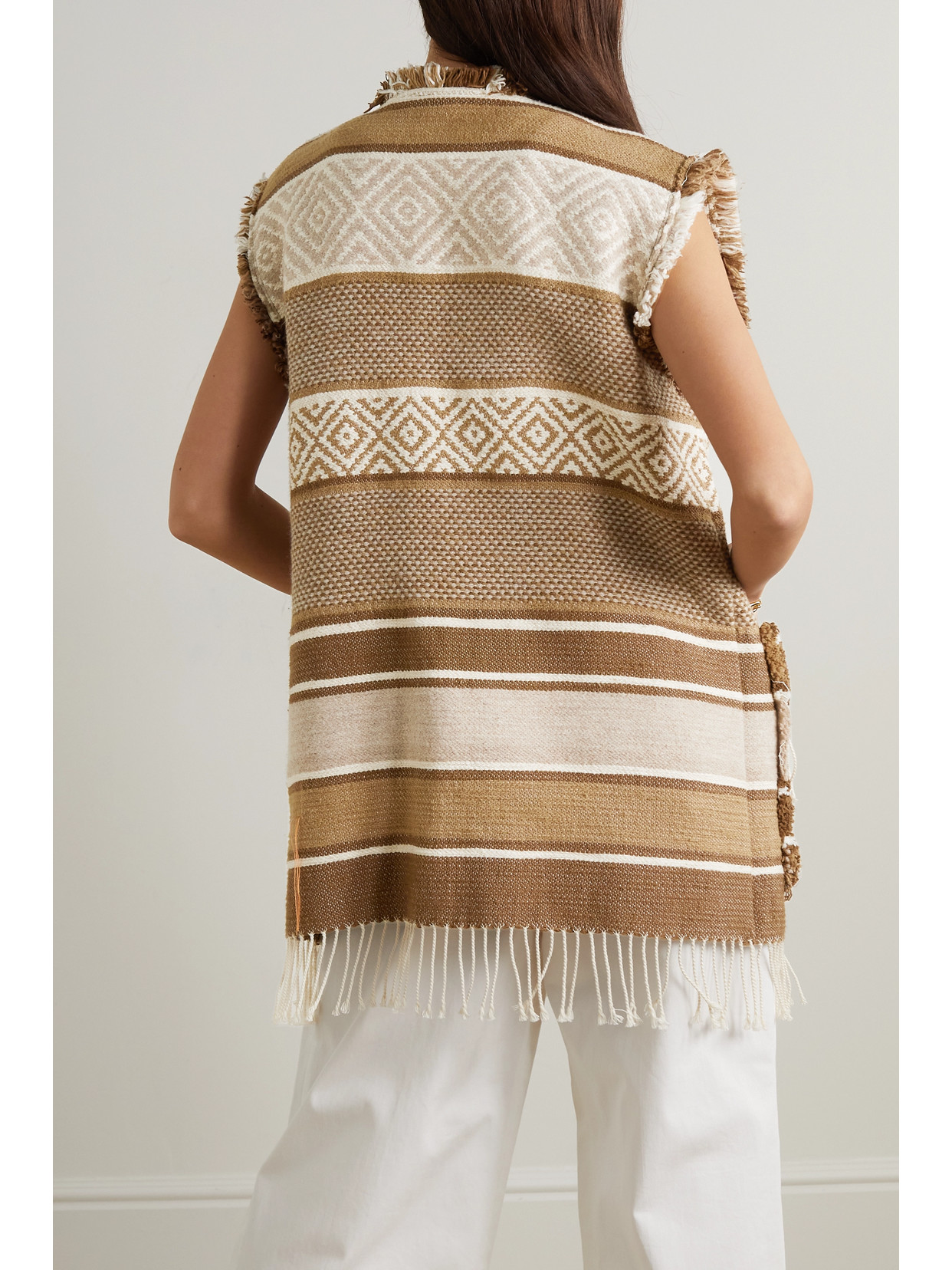 FORTELA DIANA FRINGED COTTON AND WOOL-BLEND JACQUARD VEST