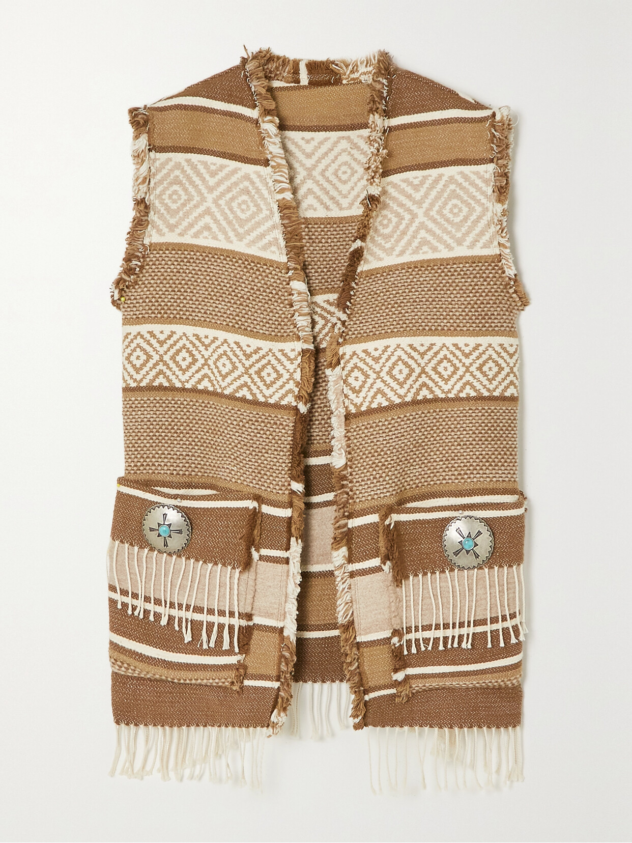 Fortela Diana Fringed Cotton And Wool-blend Jacquard Vest In Brown Multi