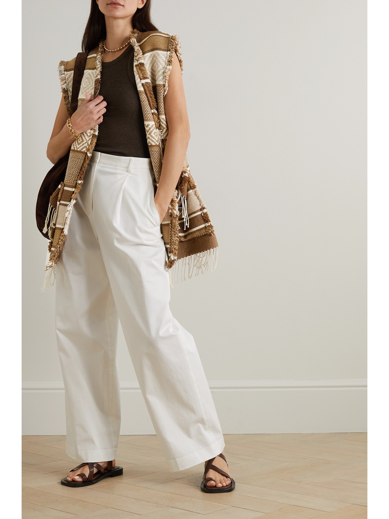 Fortela Diana Fringed Cotton And Wool-blend Jacquard Vest In Brown Multi